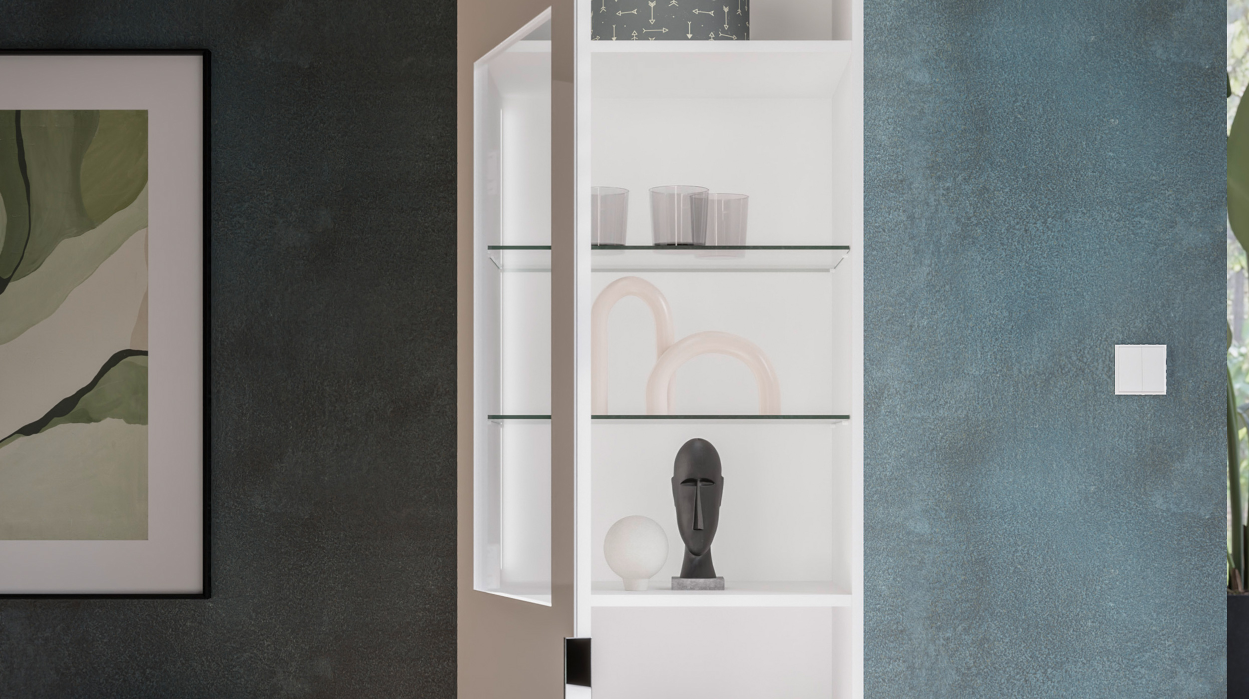 Vitrine mit Beleuchtung weiß - Glasfront - Breite 55 cm - SANTORIN