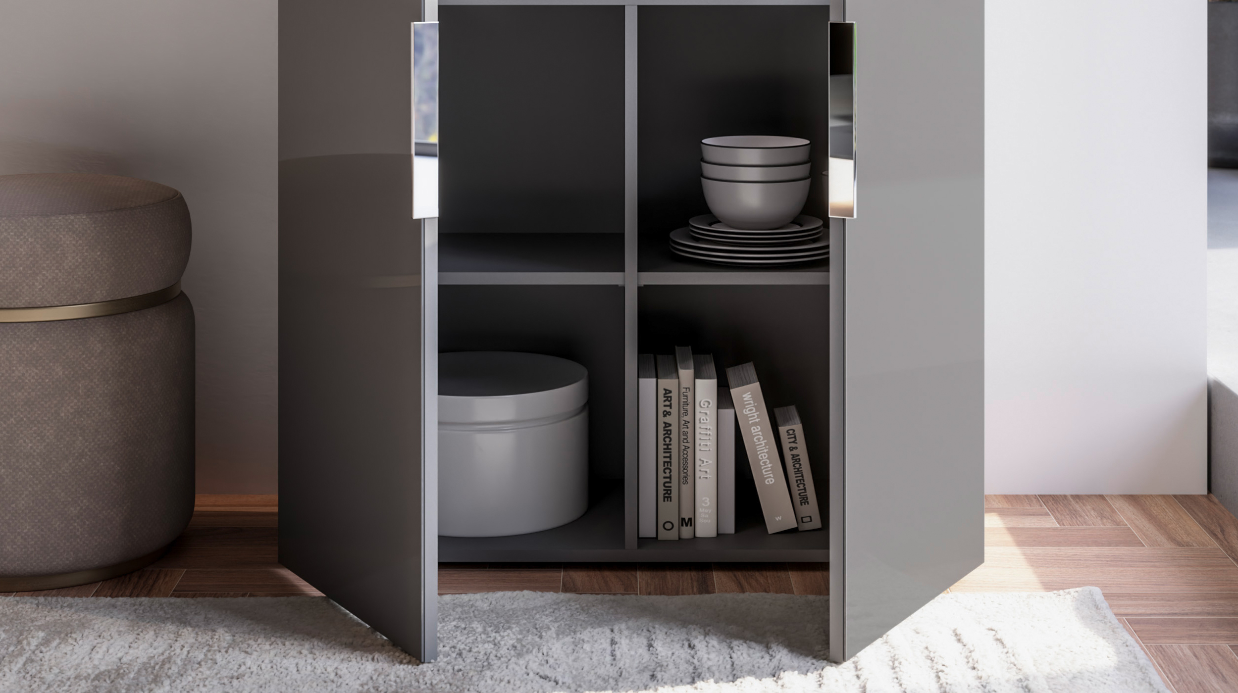 Vitrine mit Beleuchtung anthrazit - Glasfront - Breite 90 cm - SANTORIN