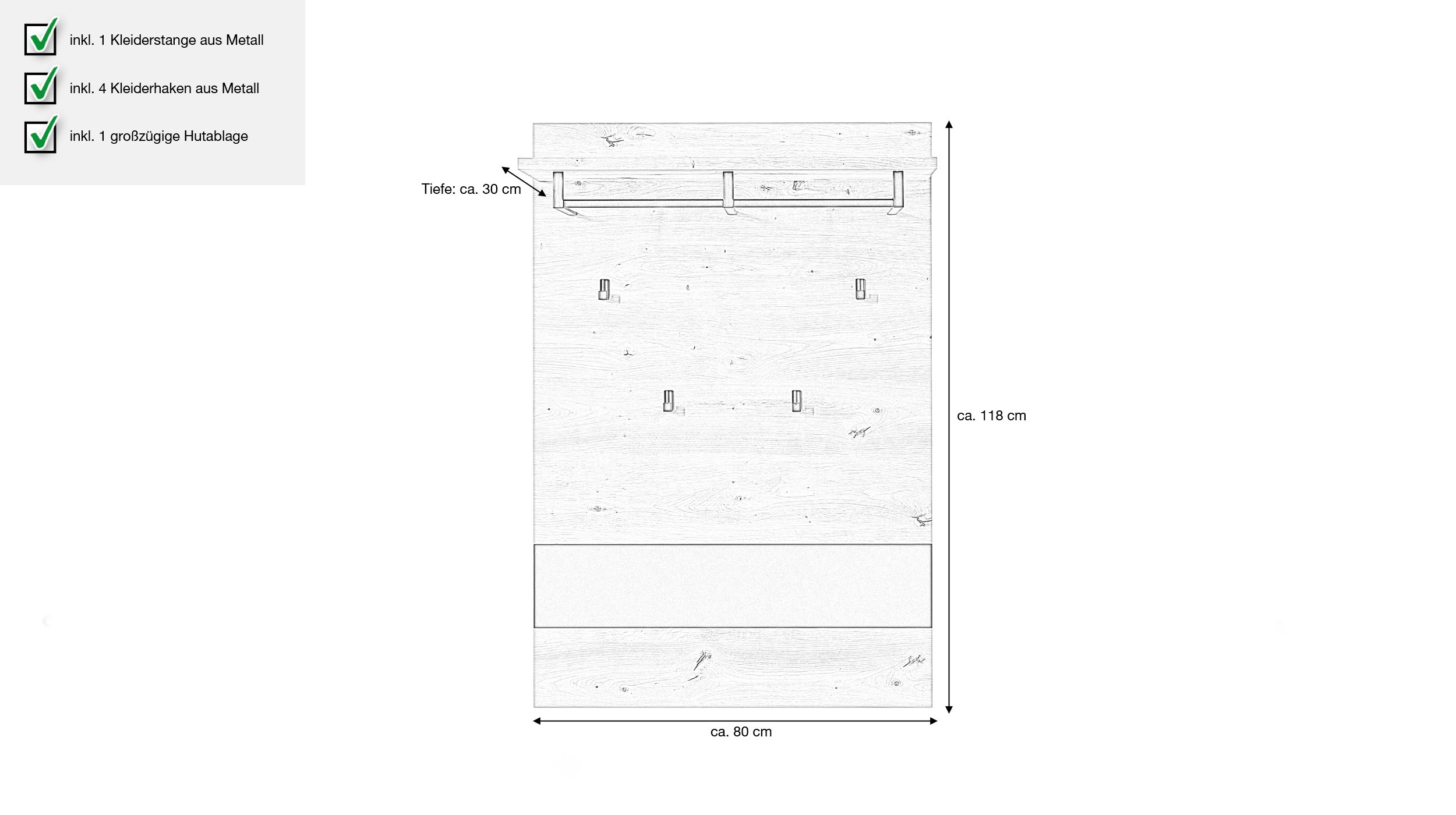 Wandgarderobe Paneele Artisan Eiche - Graphit - 80 cm - MEMPHIS