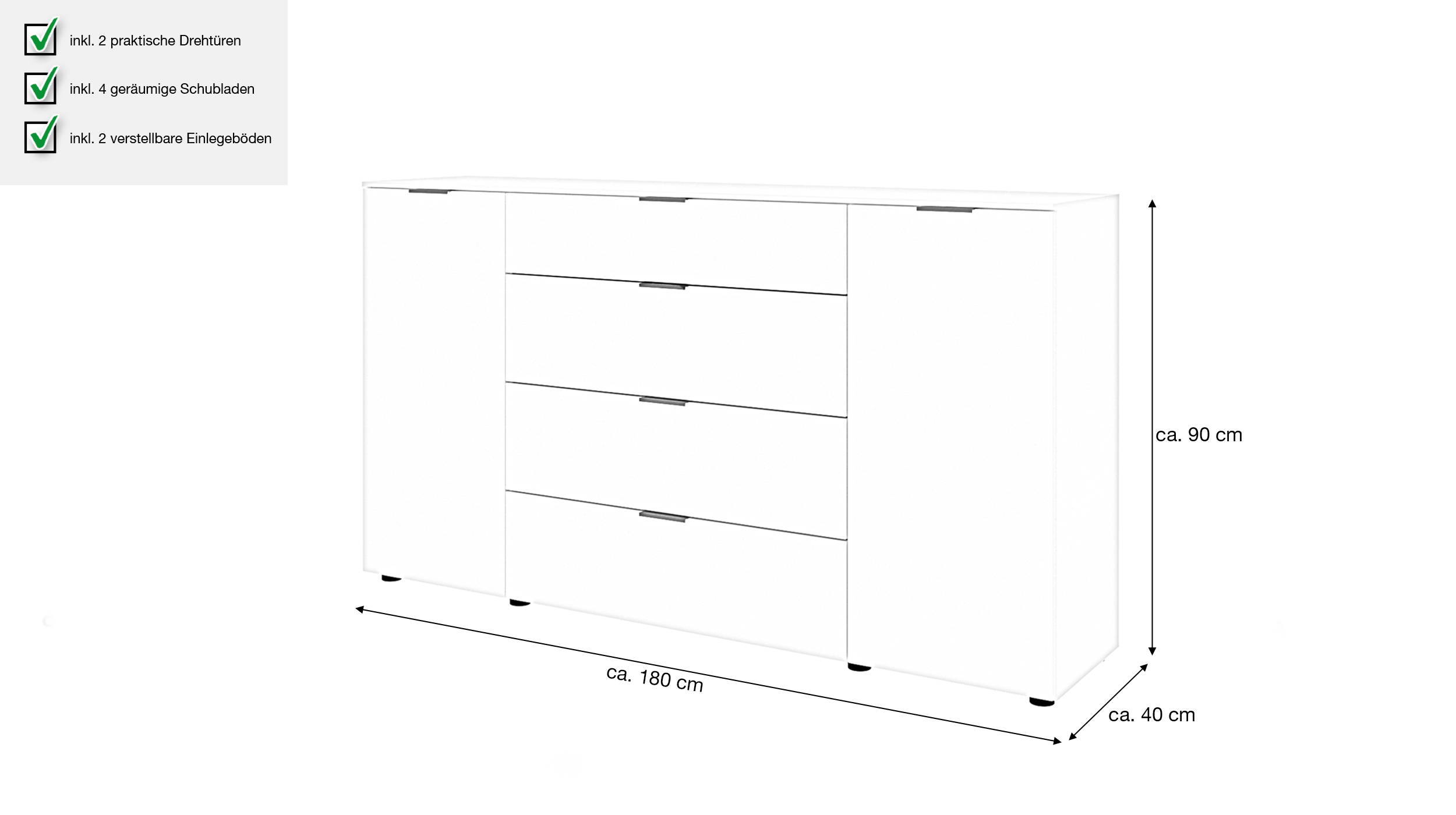 Sideboard mit 4 Schubladen beige 180 cm - LINZ