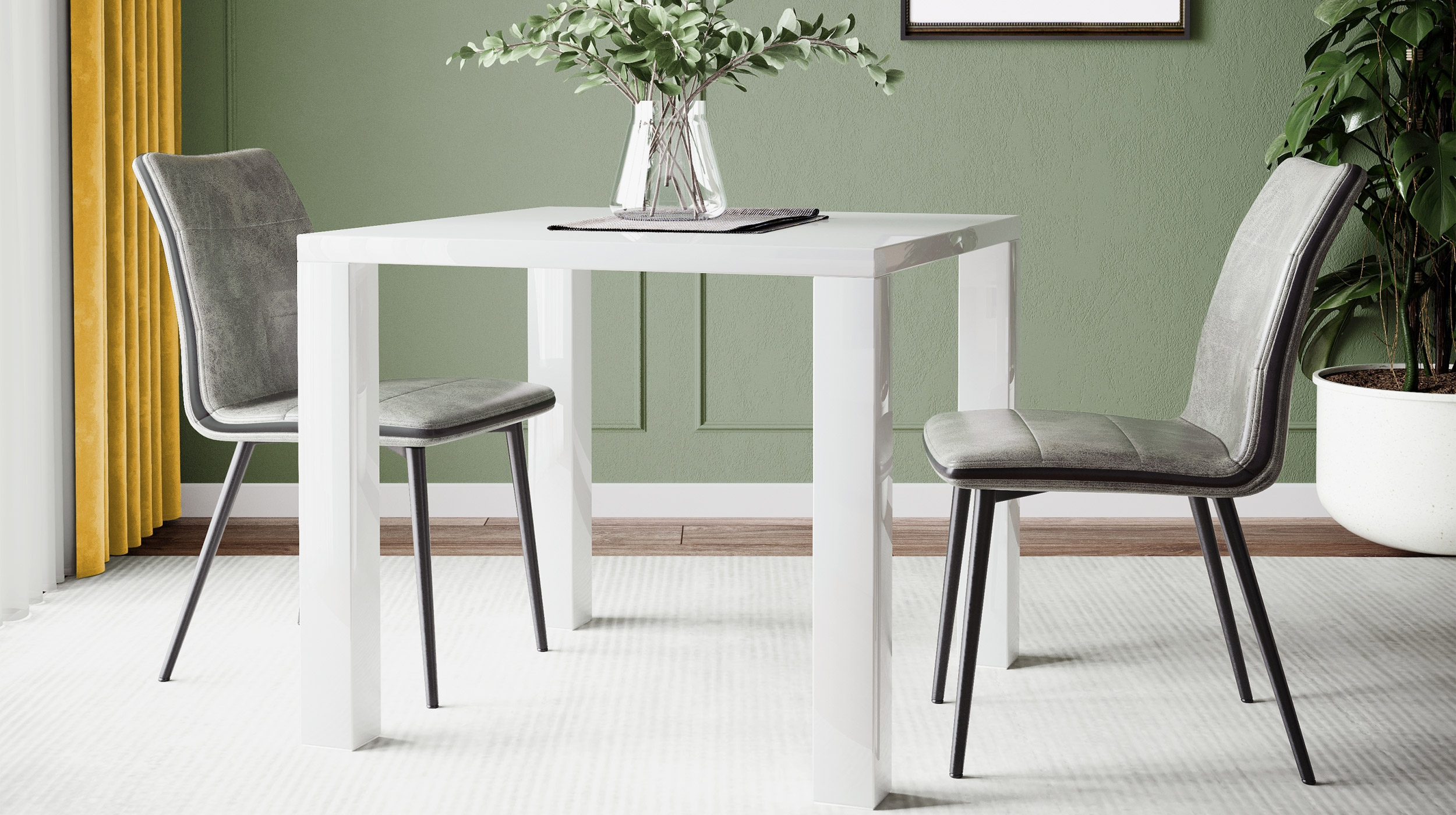 Esstisch 80 x 80 cm - weiß -  hochglanz OLGA