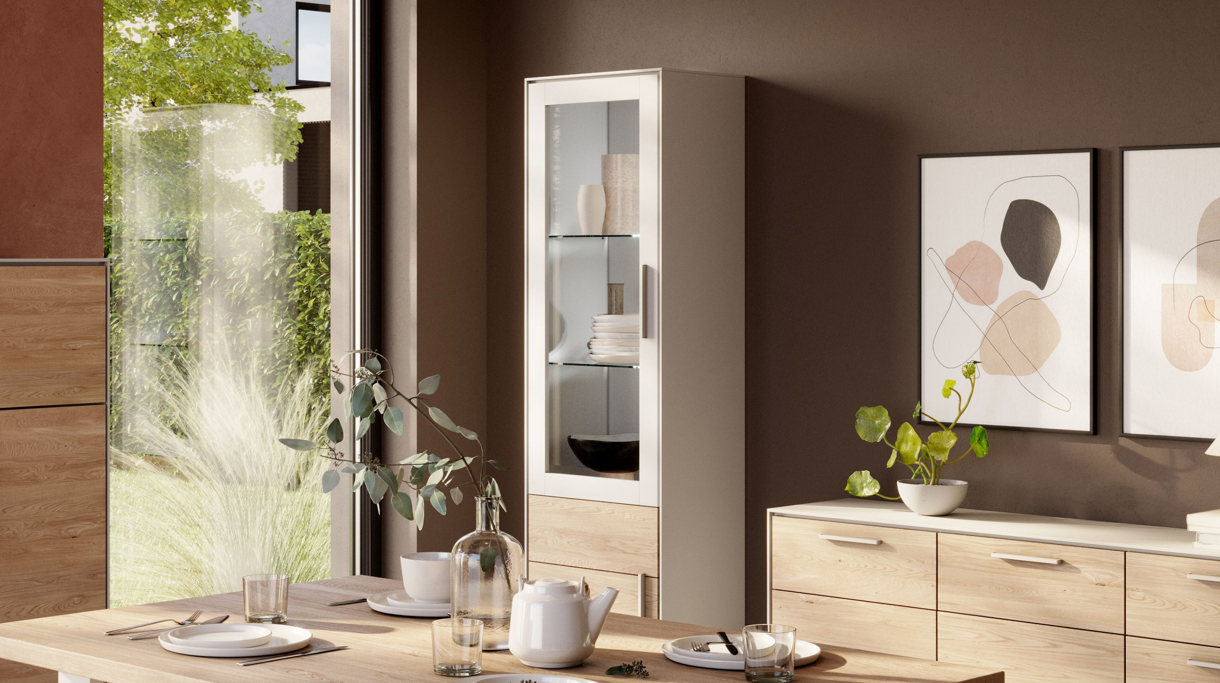 Vitrine mit Glastür Eiche teilmassiv geölt Breite 54 cm - KAI 