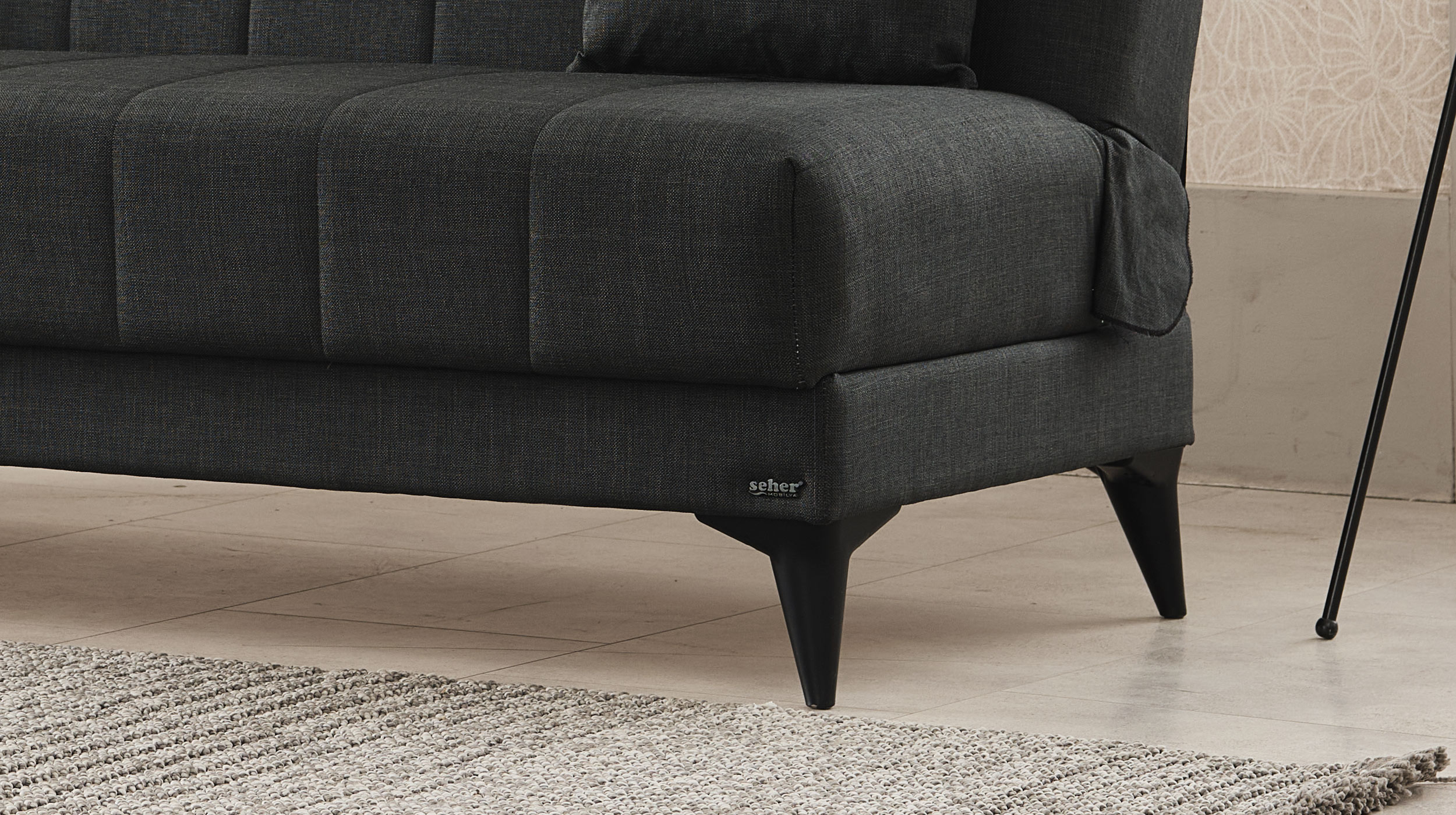 Einzelsofa 3-Sitzer grau Schlaffunktion Bettkasten 192 cm - ACTION