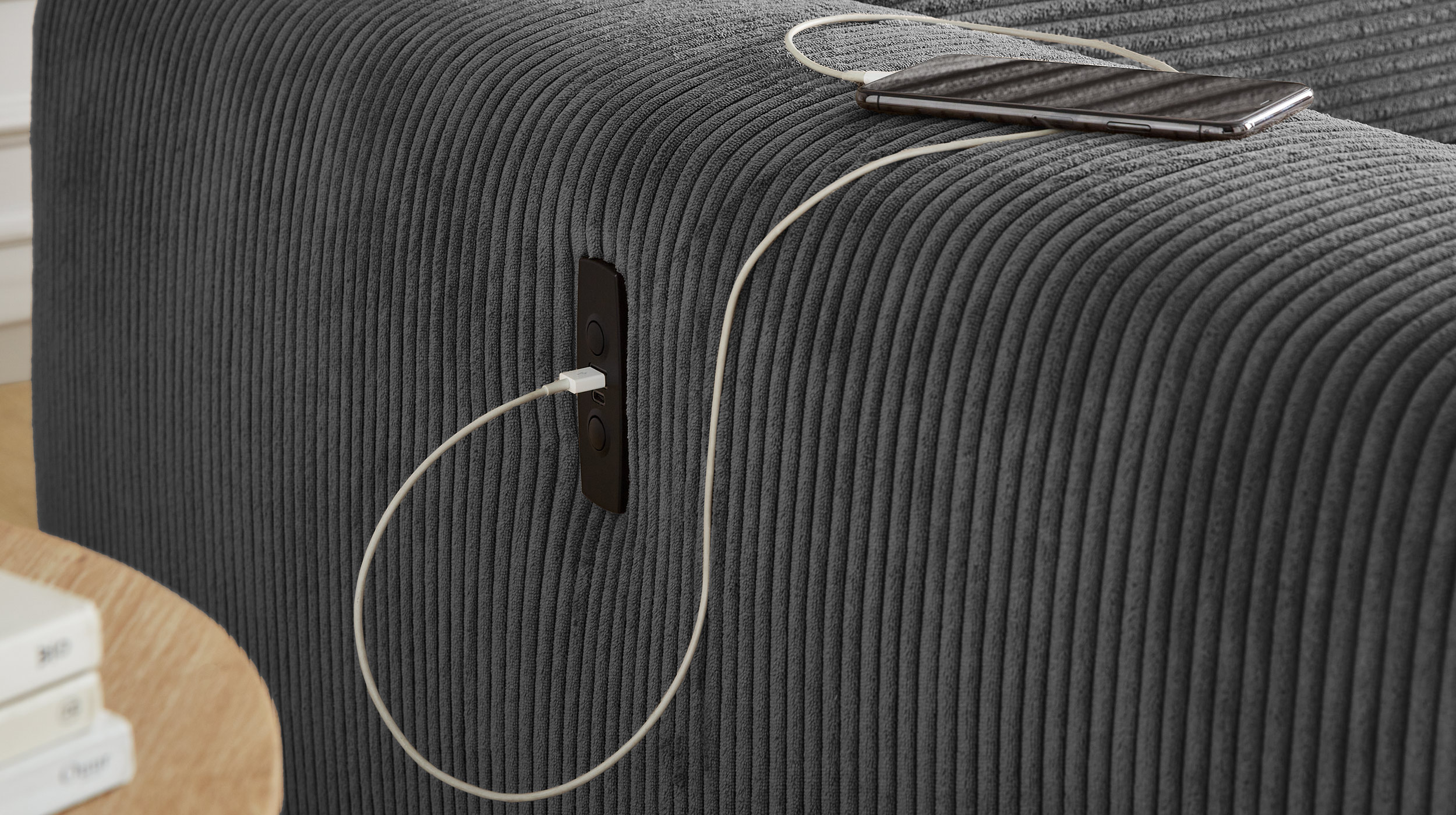 Ecksofa Cord grau ausziehbar - Sitztiefenverstellung 277 cm - SLIDER