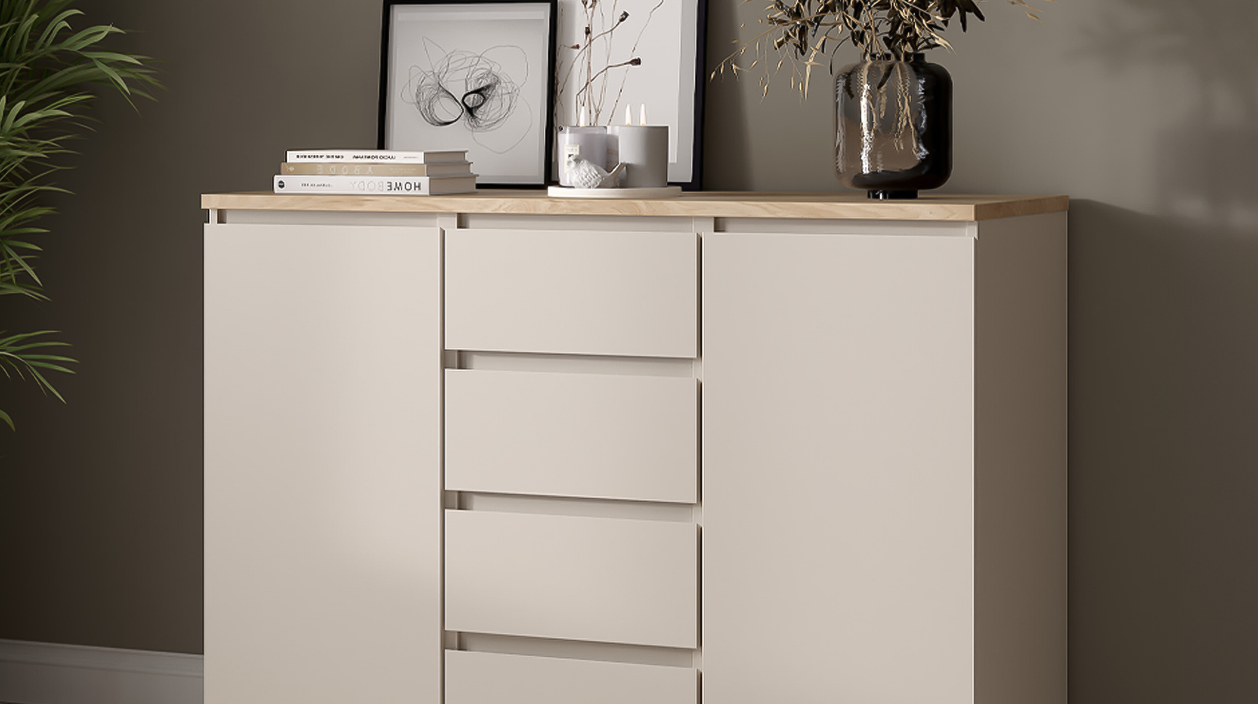 Sideboard mit 4 Schubladen beige - Jackson Hickory 121 cm - NAIA Sideboard mit 4 Schubladen beige - Jackson Hickory 121 cm - NAIA