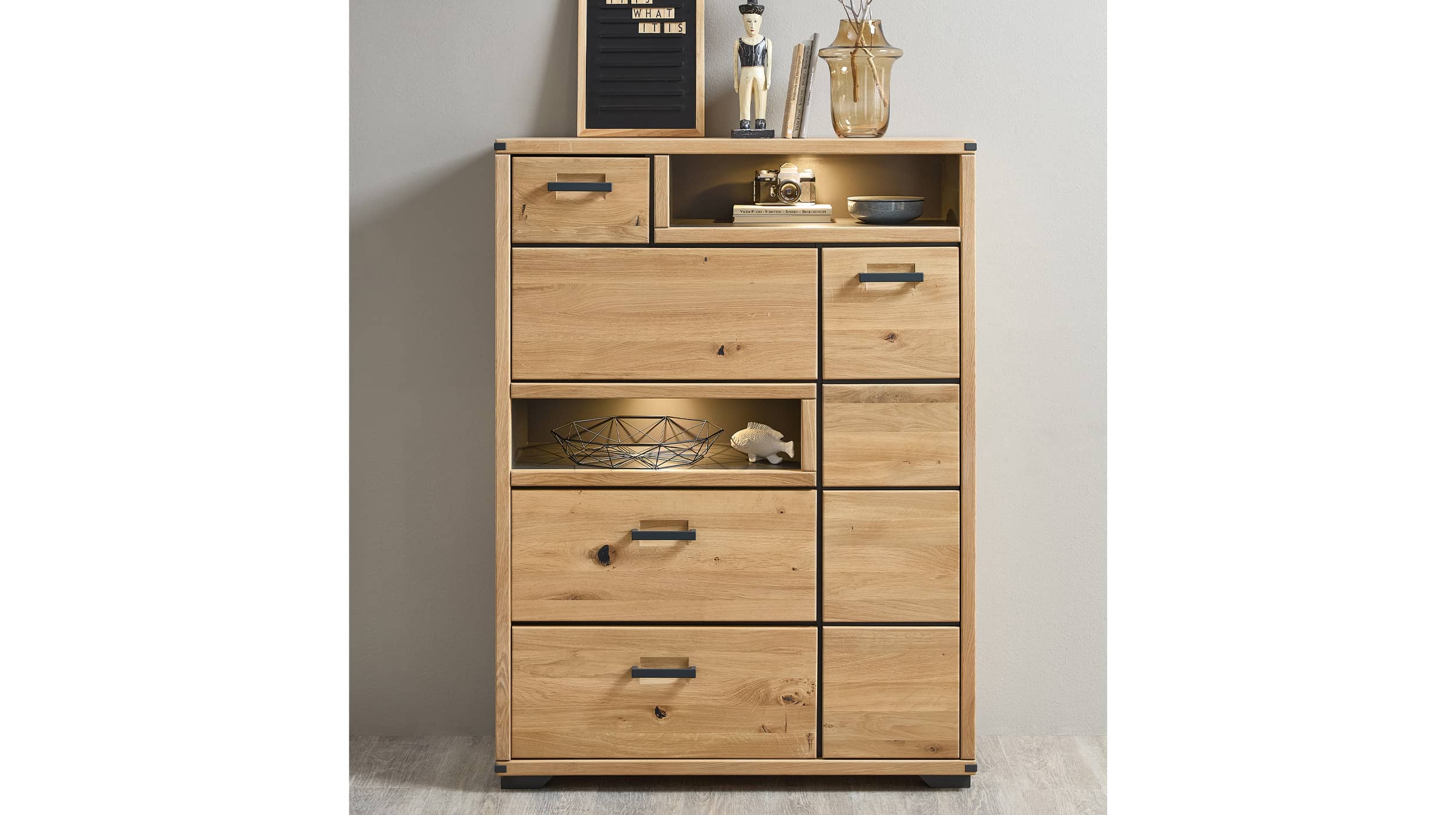 Highboard mit Beleuchtung - Wildeiche - 105 cm - CATANIA