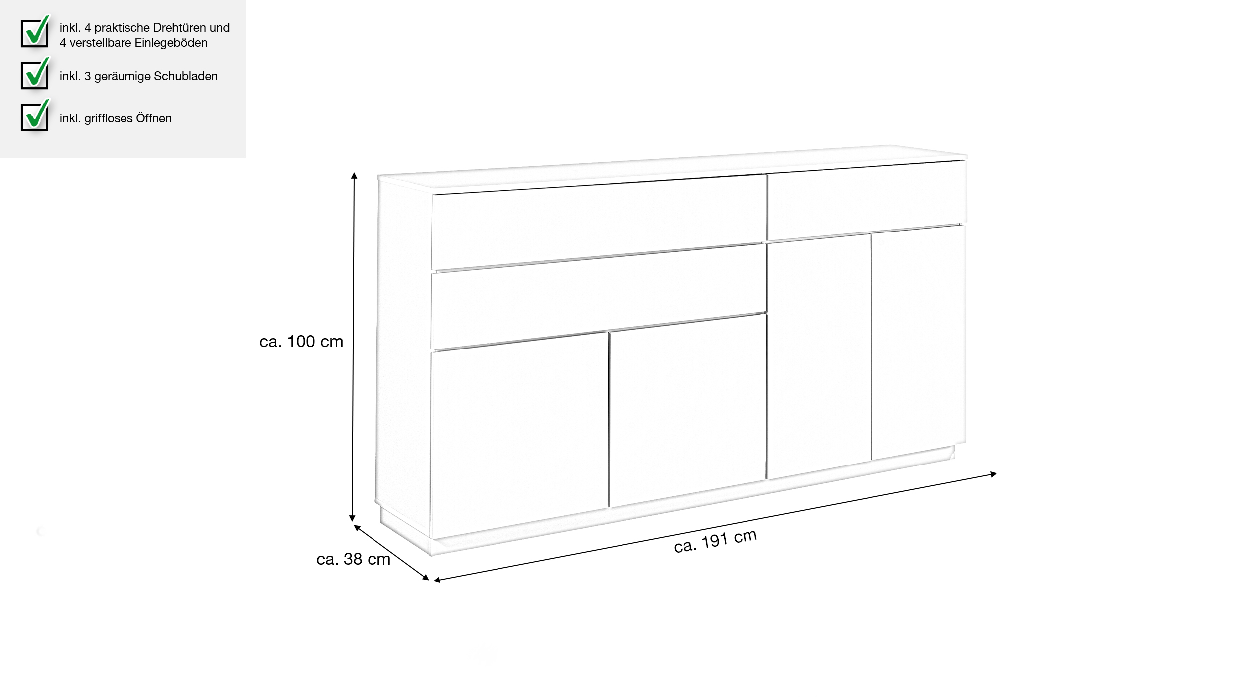 Sideboard mit 3 Schubladen beige 191 cm - VINCE