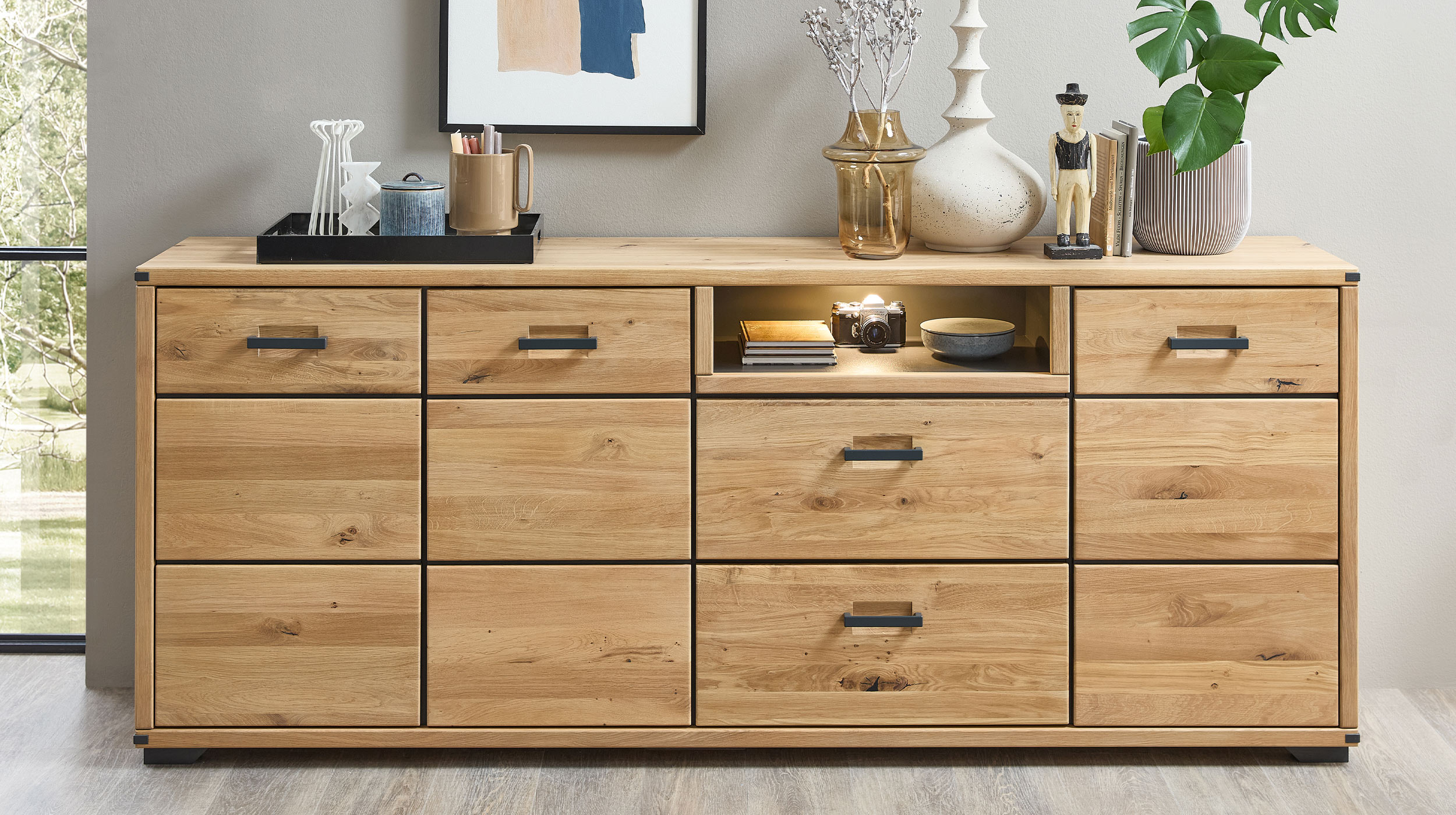 Sideboard mit Beleuchtung - Wildeiche - 219 cm - CATANIA