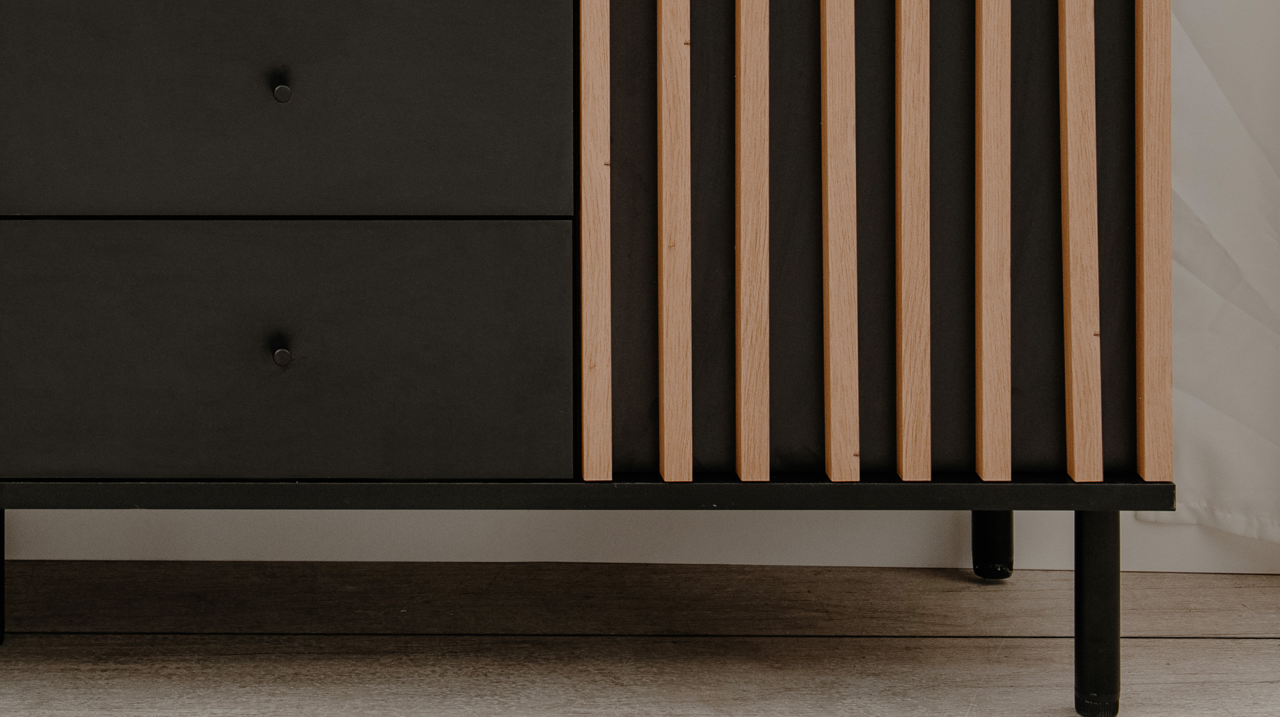 Sideboard schwarz Artisan Eiche - 4 Schubladen 160 cm - MONZA