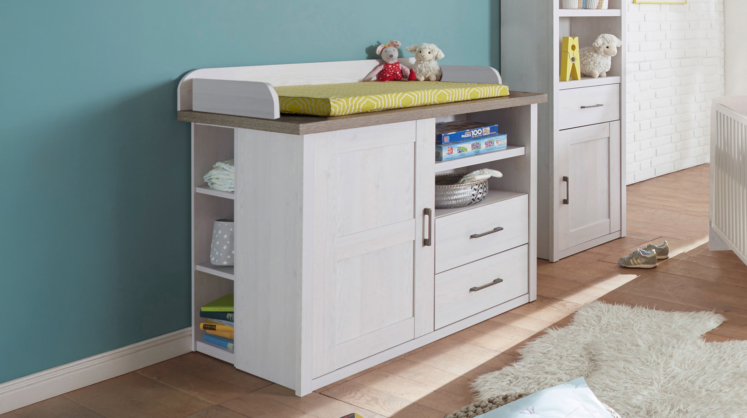 Wickelkommode Pinie weiß 107 cm x 75 cm Kommode - LUCA