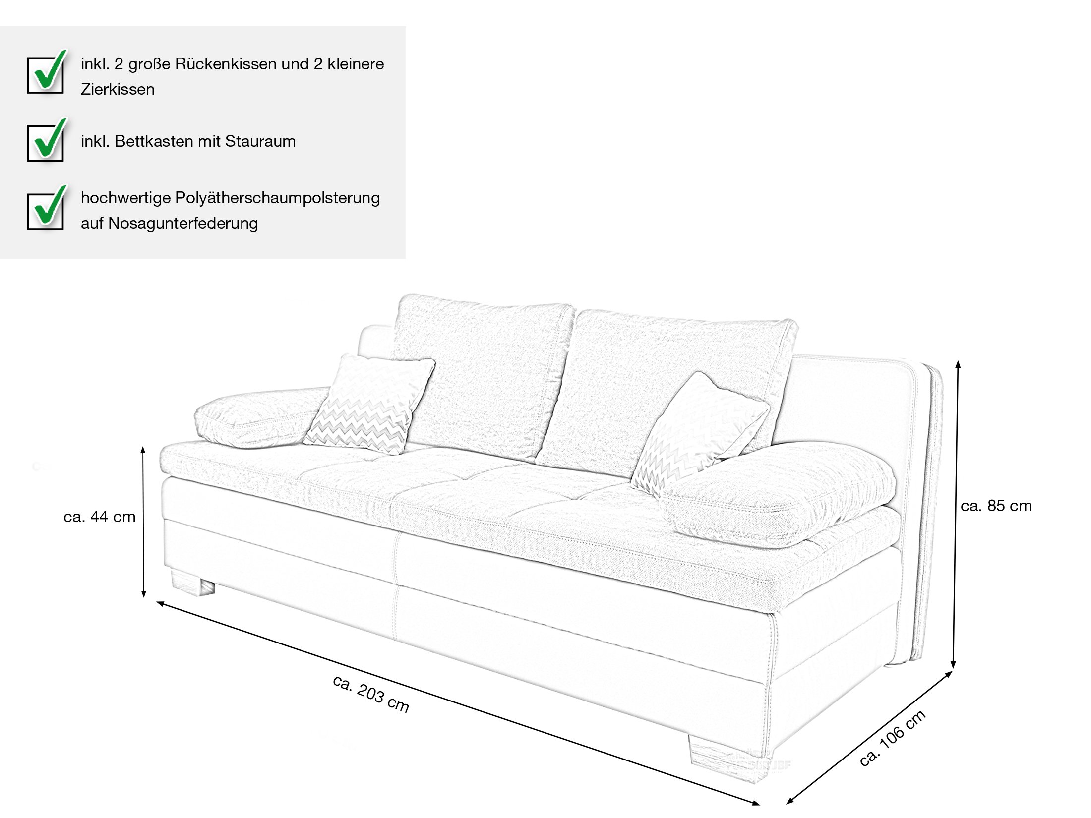 Schlafsofa beige Bettkasten Dauerschläfer Federkern 203 cm - LESLO