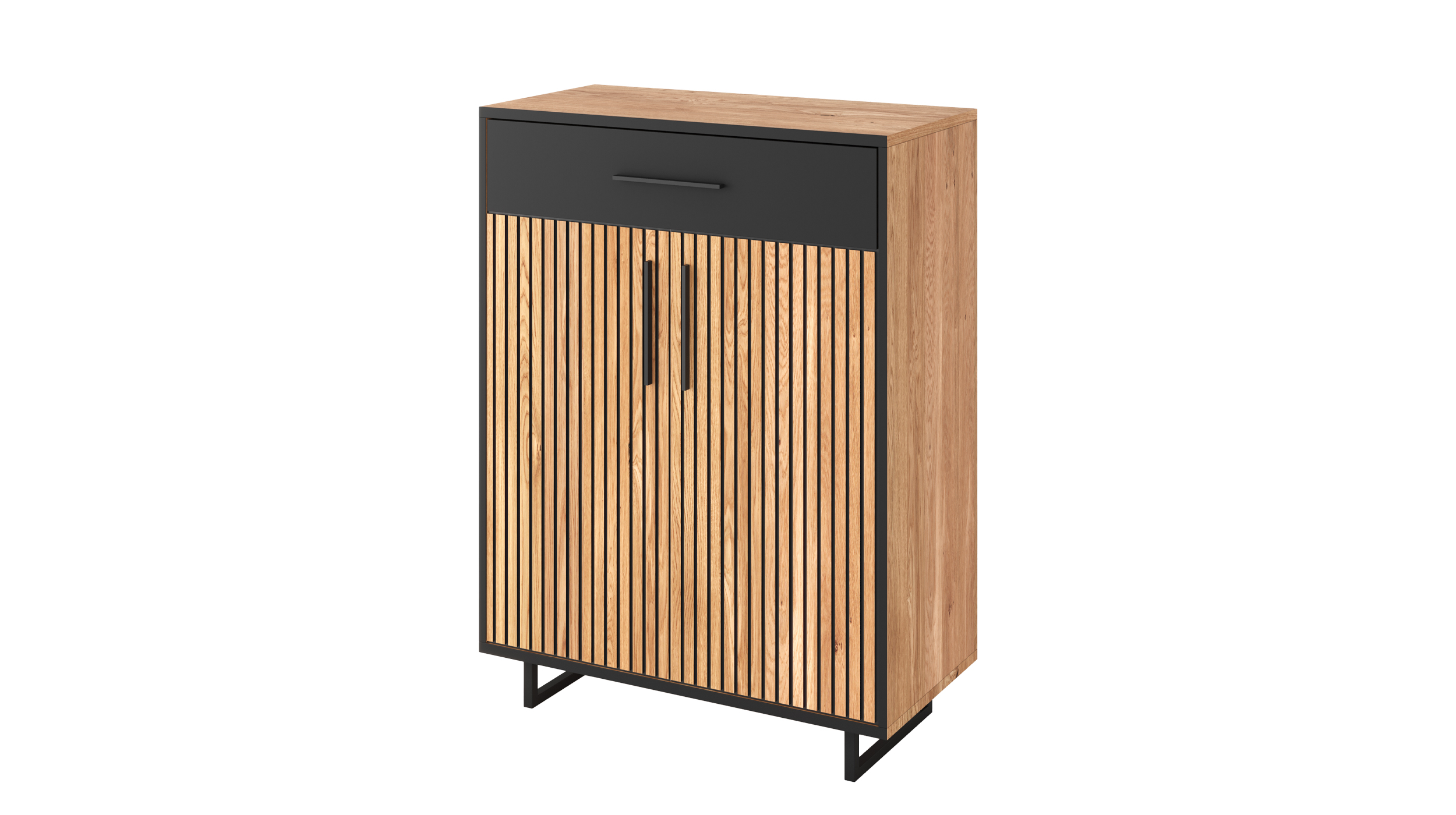 Schuhschrank mit Schublade Eiche teilmassiv geölt 82 x 100 cm - BELLA Schuhschrank mit Schublade Eiche teilmassiv geölt 82 x 100 cm - BELLA