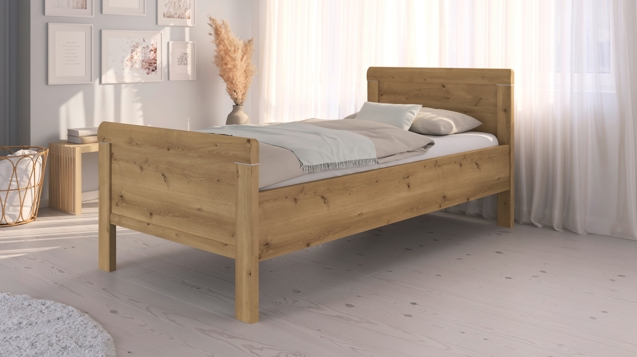 Einzelbett Futonbett 100 x 200 cm verstellbar Asteiche - rauch - EVELYN
