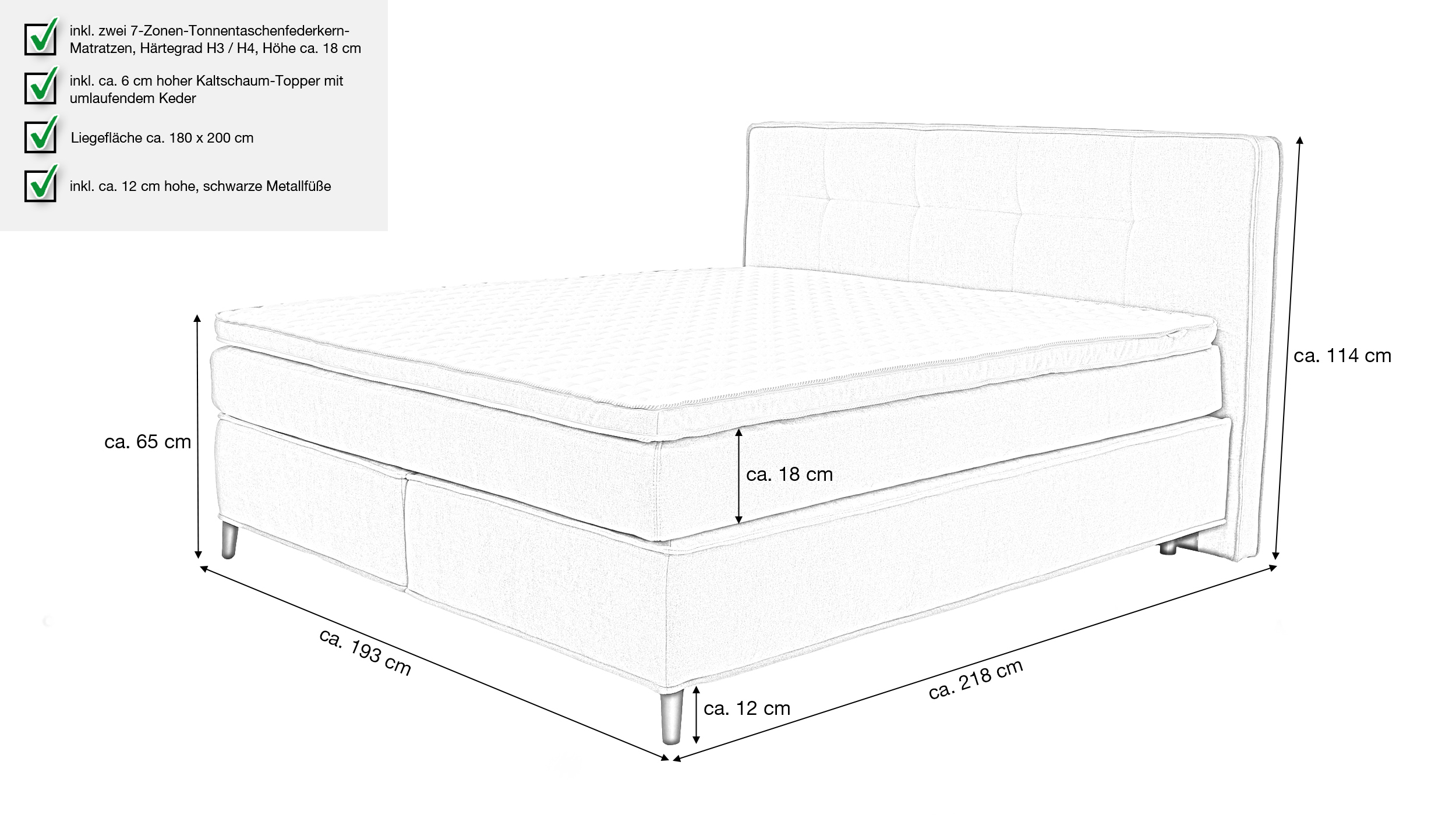 Boxspringbett 180 x 200 cm grau-beige - CAPELLO - MIX