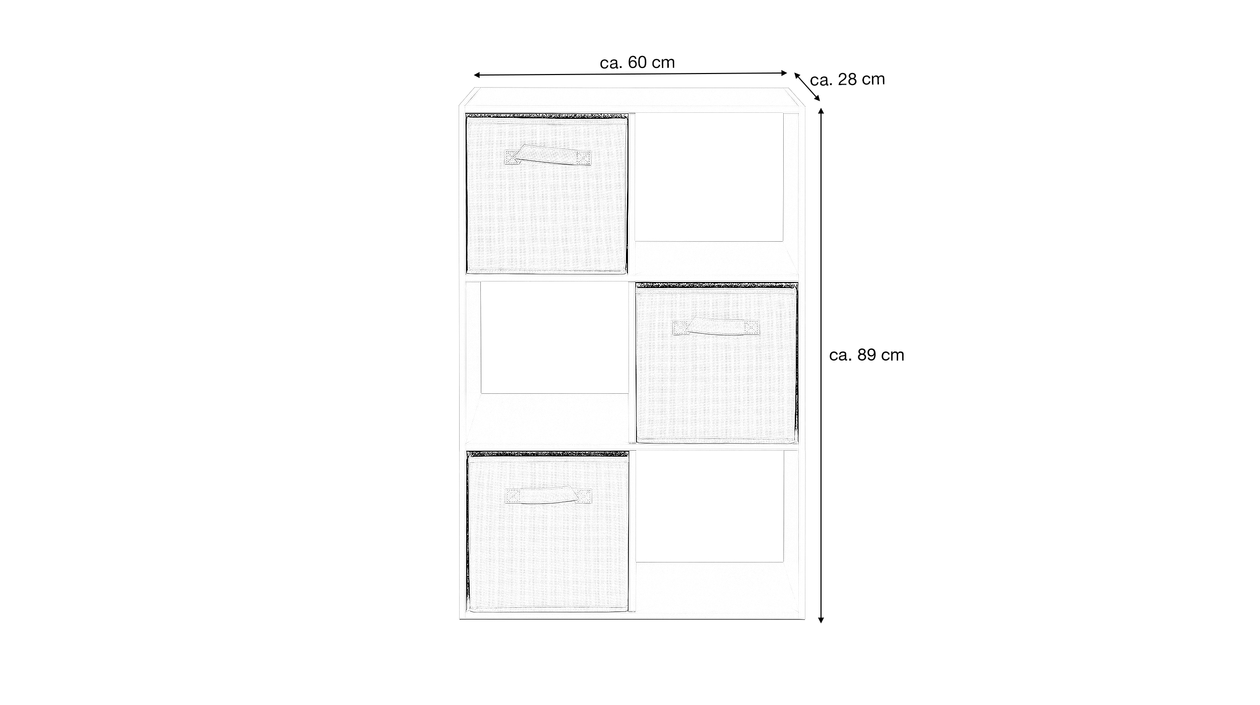Standregal weiß 60 x 89 cm 6 Fächer - inkl. 3 Faltboxen - ARVIKA 