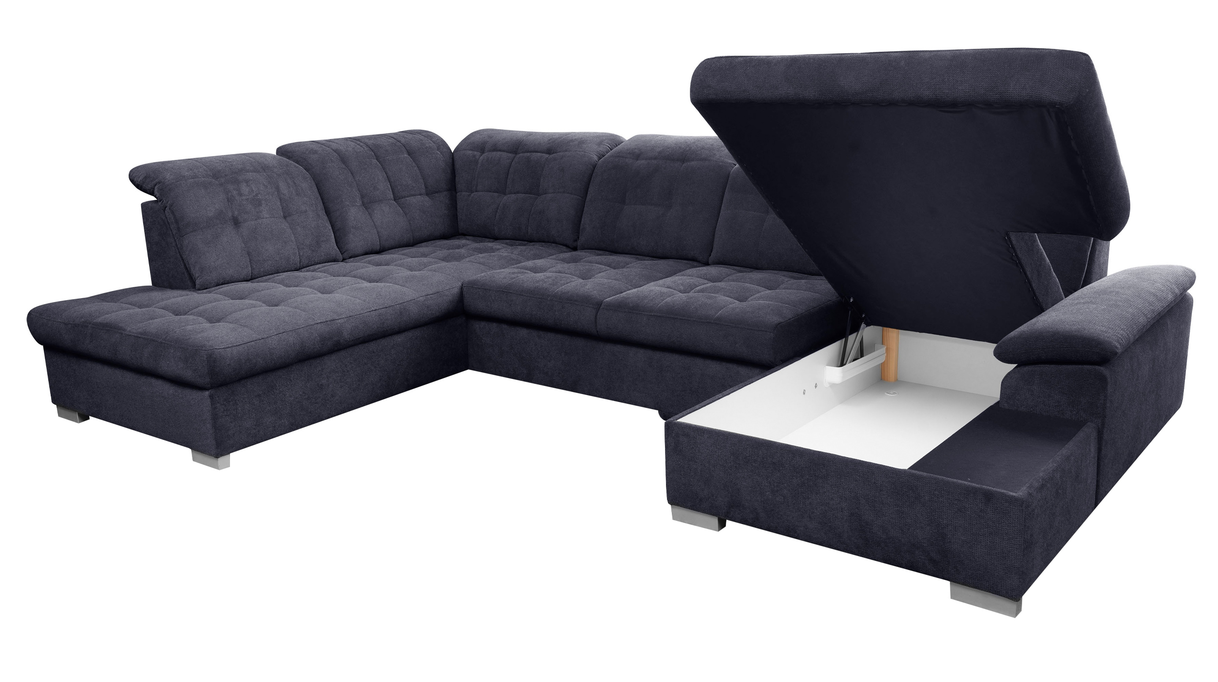 Wohnlandschaft Schlaffunktion dunkelblau Bettkasten 343 cm - VIKTOR