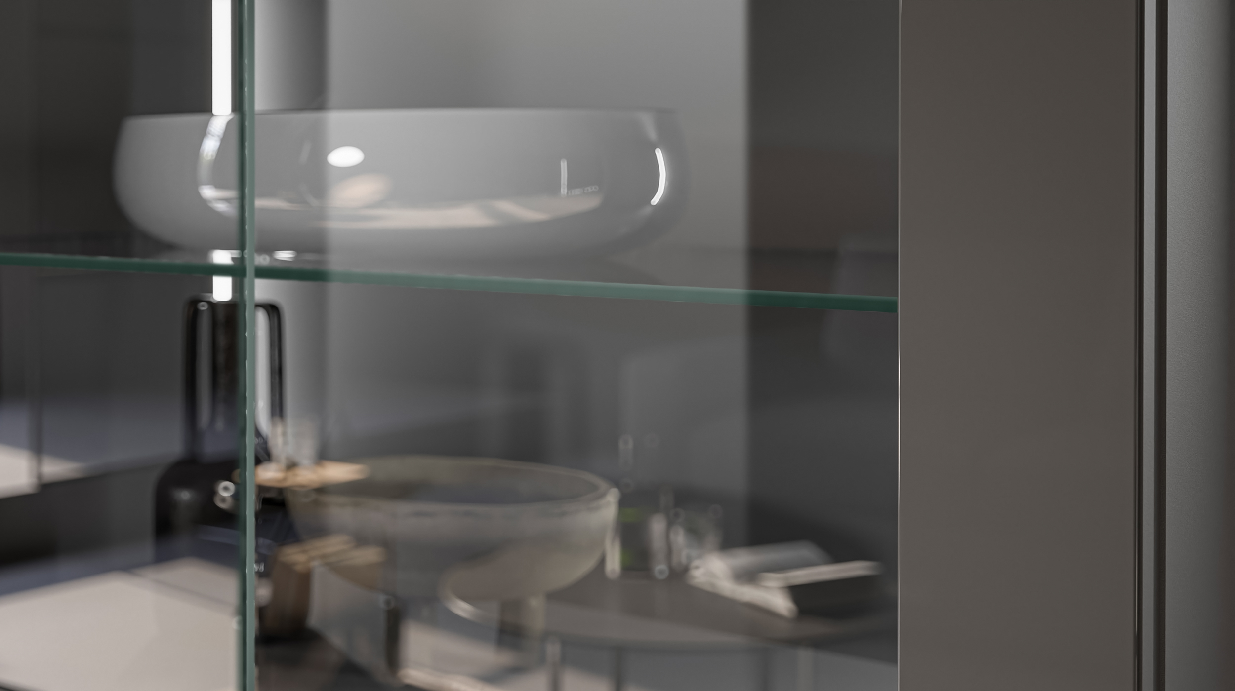 Vitrine mit Beleuchtung anthrazit - Glasfront - Breite 90 cm - SANTORIN