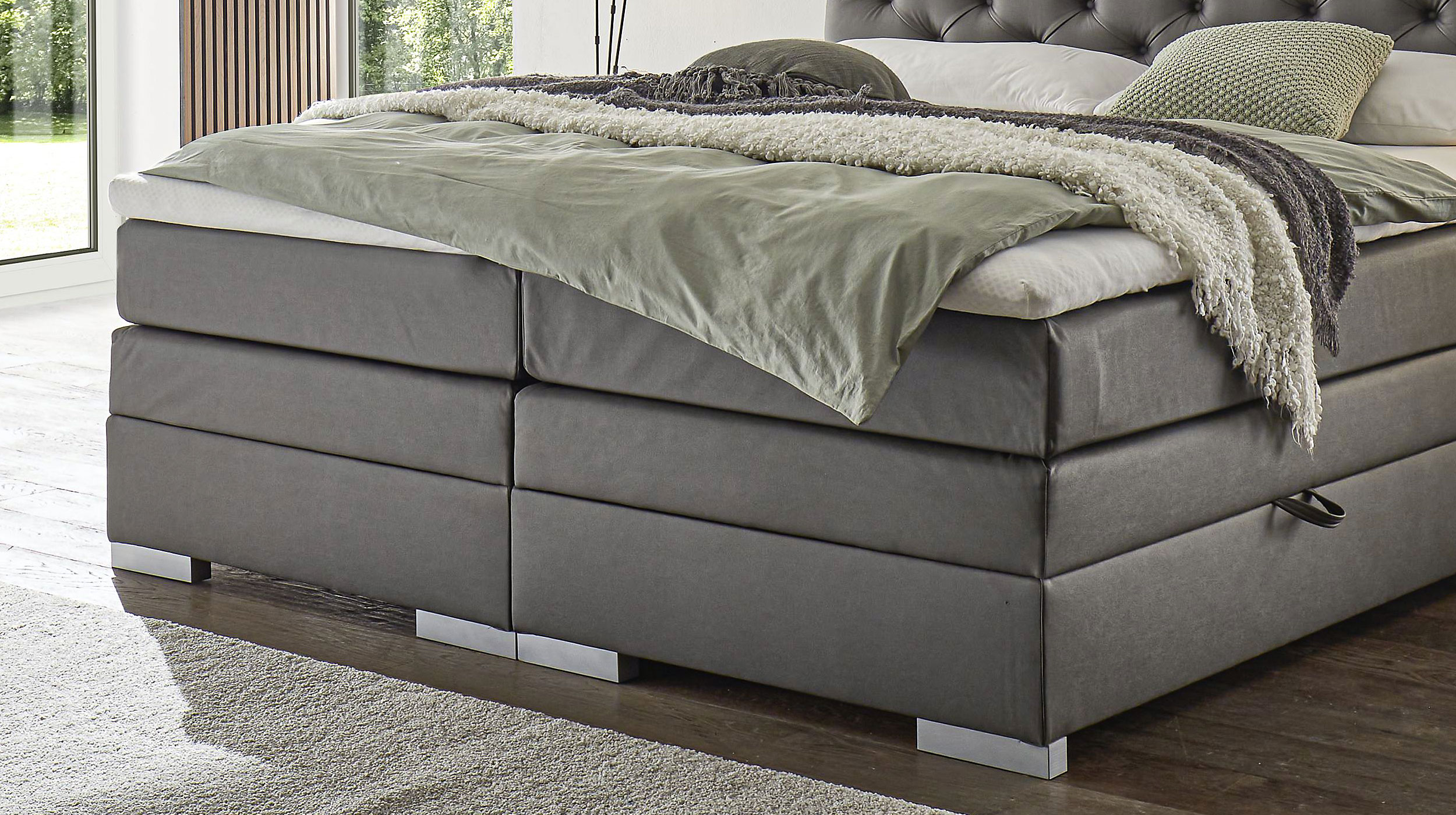 Boxspringbett 180 x 200 cm Bettkasten Stoffbezug grau - EVORA