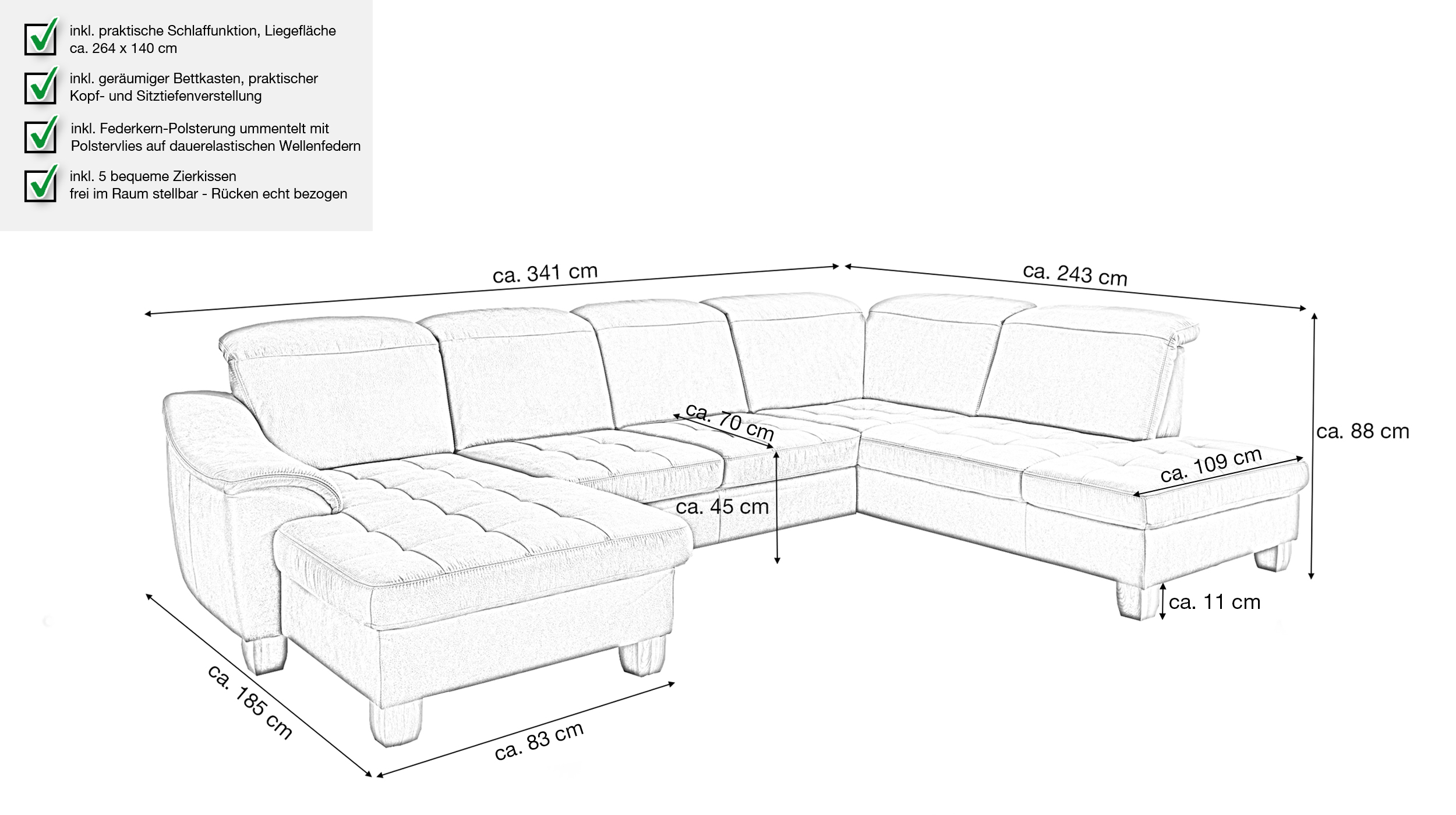 Couchliebe Wohnlandschaft planbar - Taurus platin - Premium Version - FRATELLO 