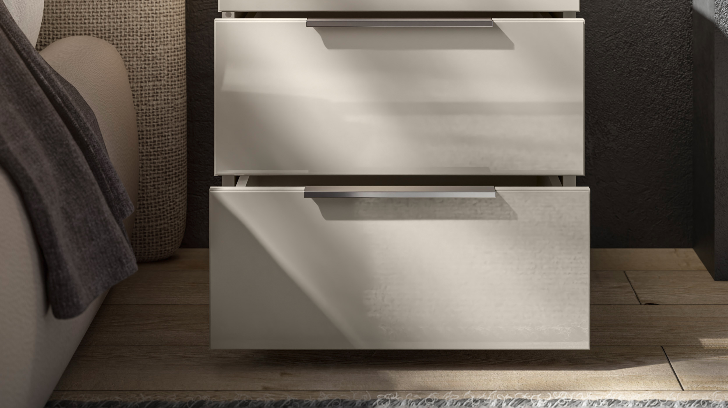 Nachttisch beige - Glasfront - 45 x 40 cm Nachtkommode - SANTORIN