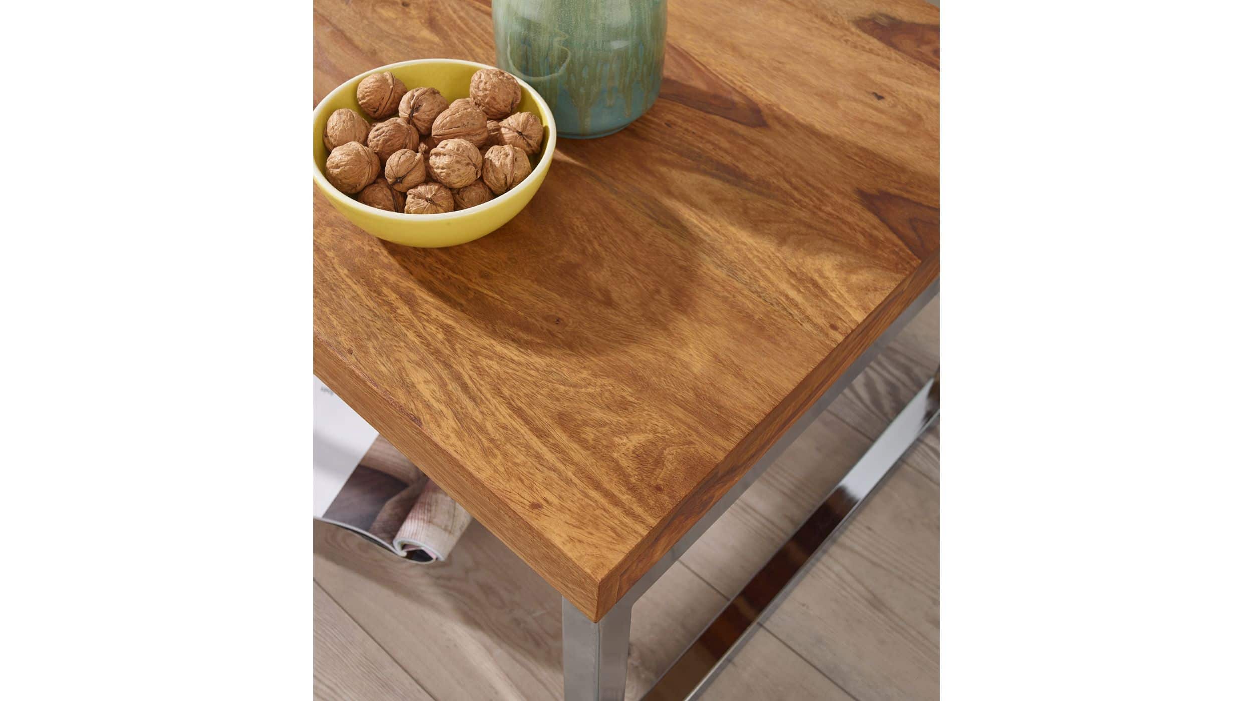 Beistelltisch Sheesham massiv 45 x 45 cm Metallgestell - GRETE