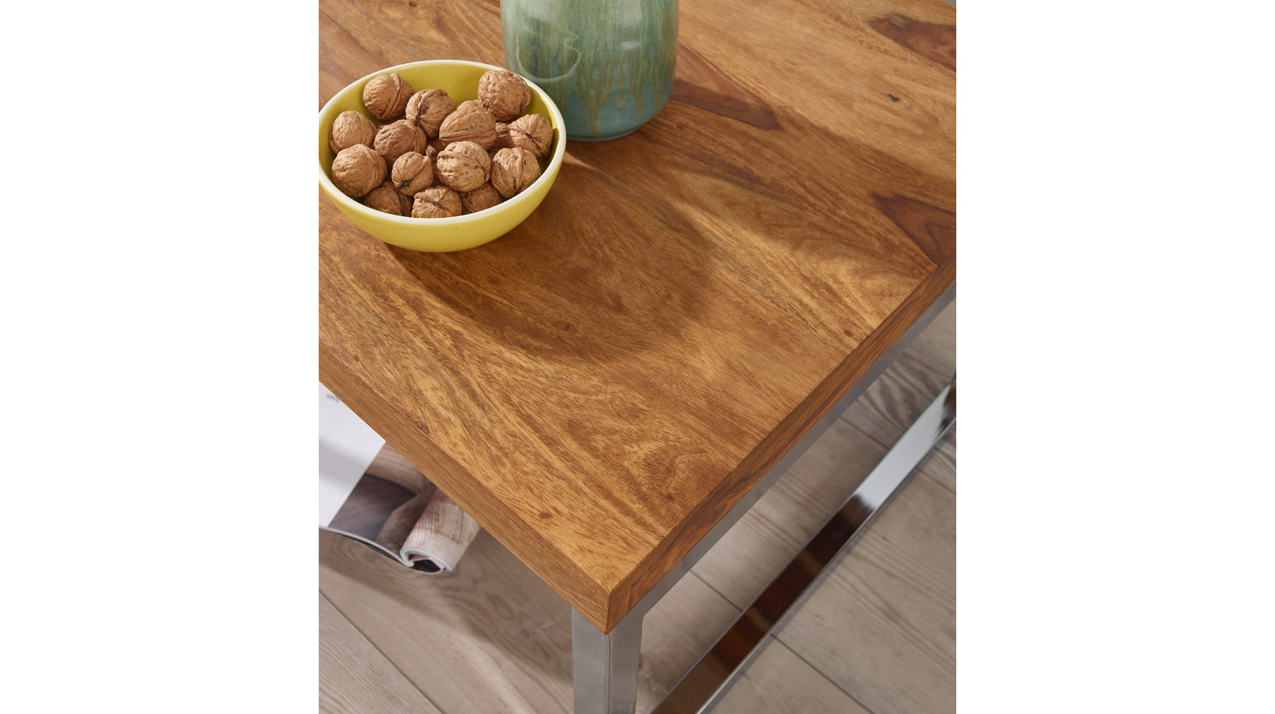 Beistelltisch Sheesham massiv gebeizt 45 x 45 cm Metallgestell - GRETE