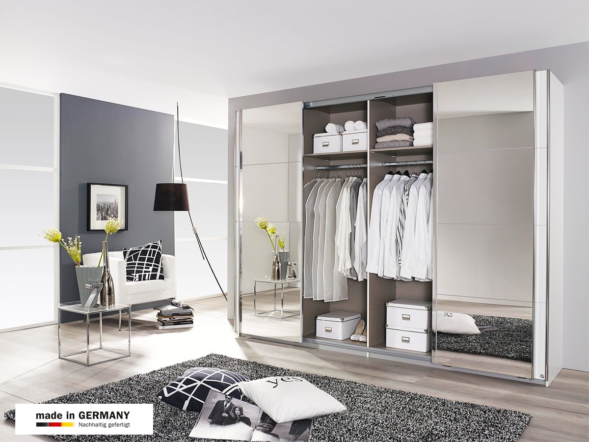 Schwebetürenschrank weiß Spiegel - 271 cm - rauch - SYNCRONO-A