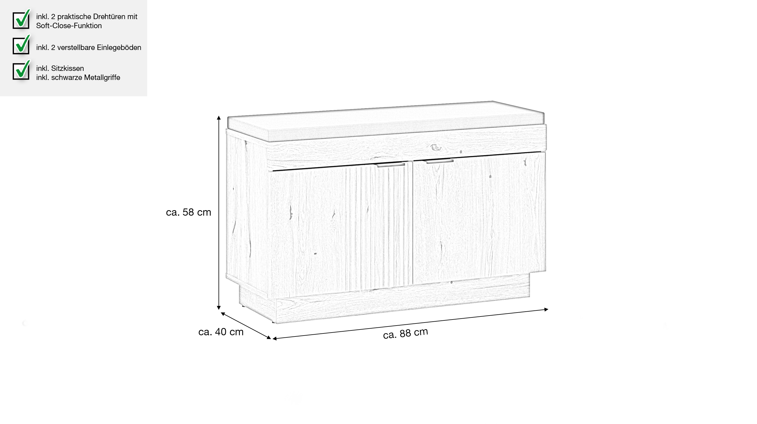 Garderobenbank Coast Evoke Eiche 88 cm Schuhbank - DELAMAR