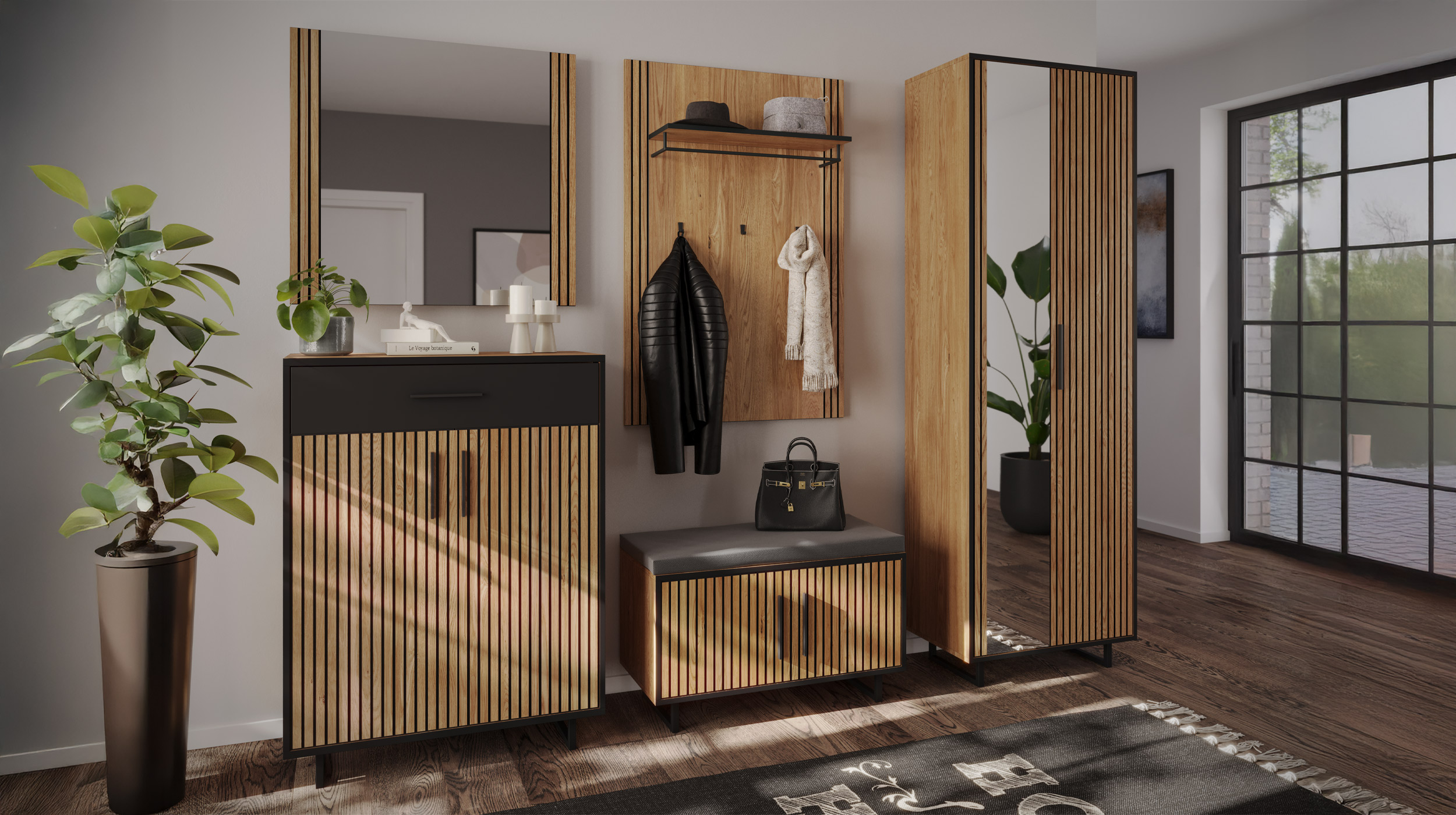Garderobenschrank mit Spiegel Eiche teilmassiv geölt 70 cm - BELLA Garderobenschrank mit Spiegel Eiche teilmassiv geölt 70 cm - BELLA