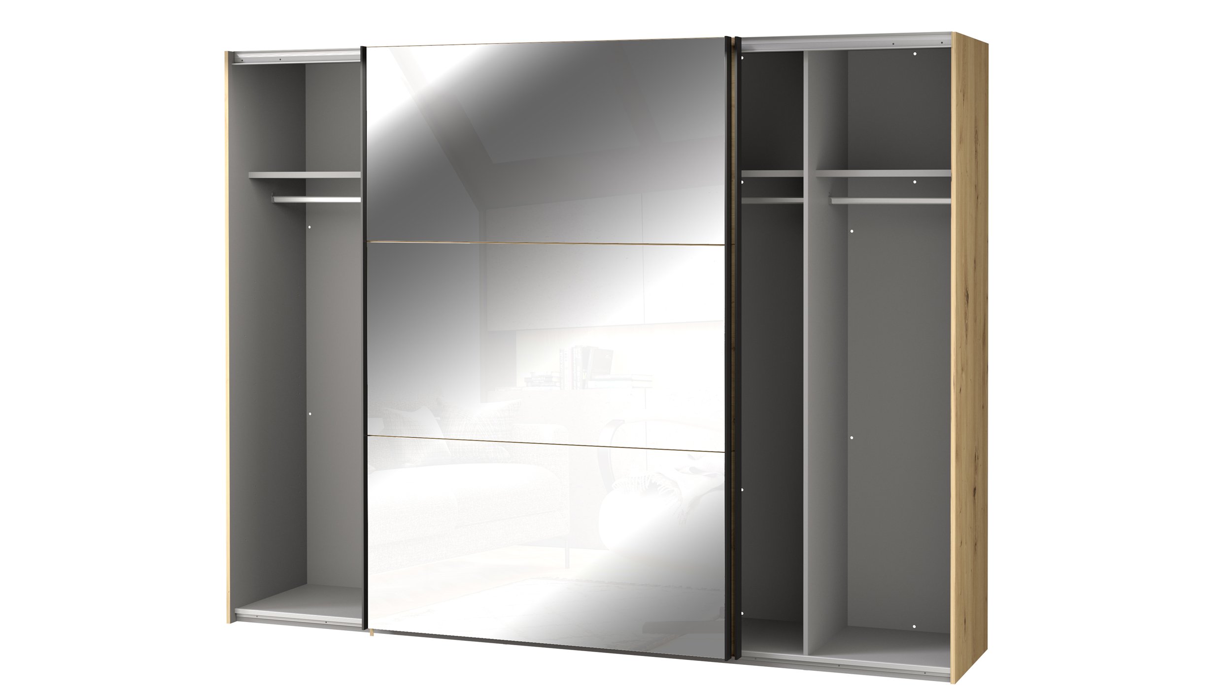 Schwebetürenschrank mit Spiegel - Artisan Eiche - 270 cm - TRONDHEIM