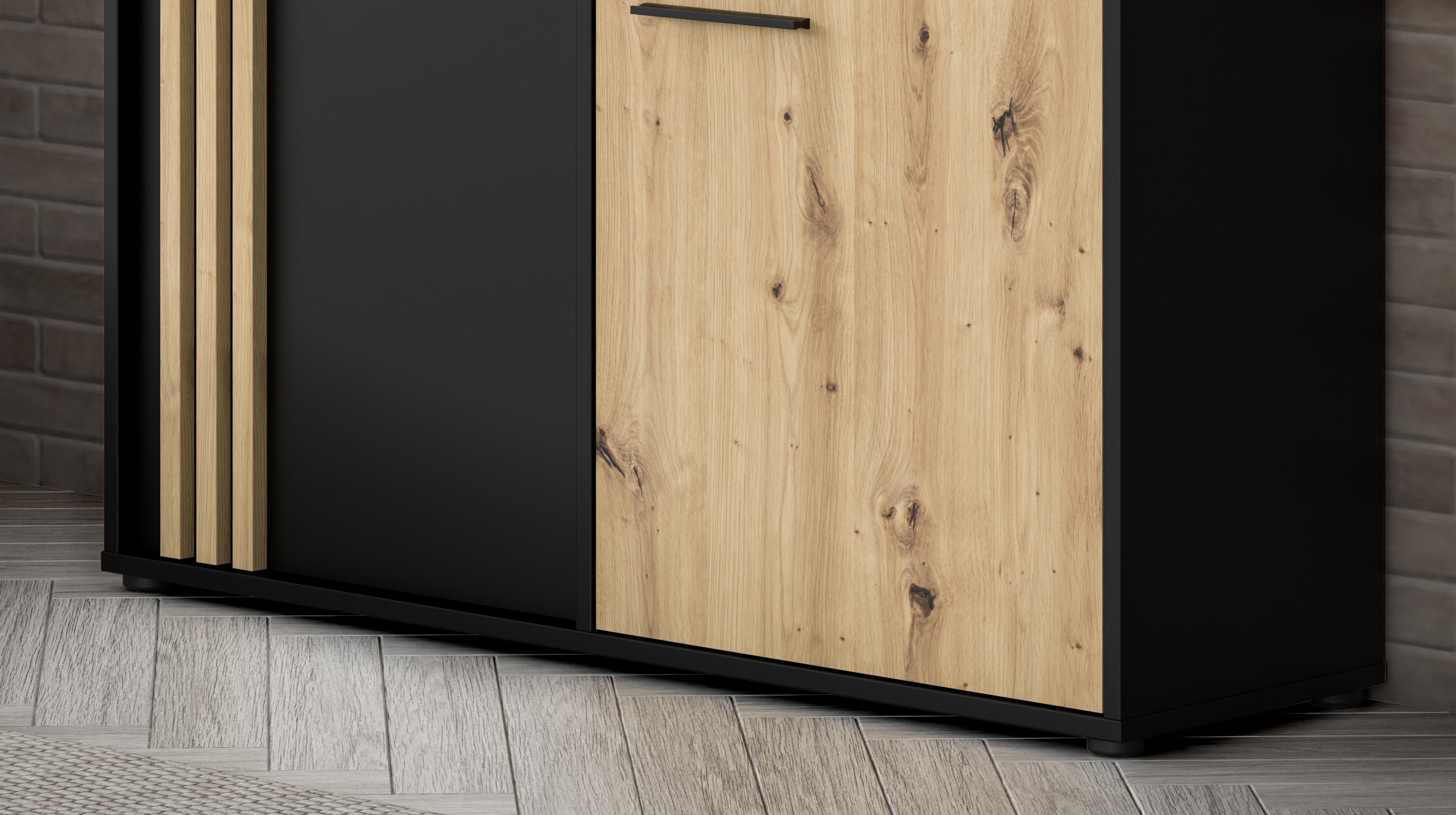 Kommode mit 1 Schublade Artisan Eiche - schwarz 115 x 34 cm - CARDIGAN