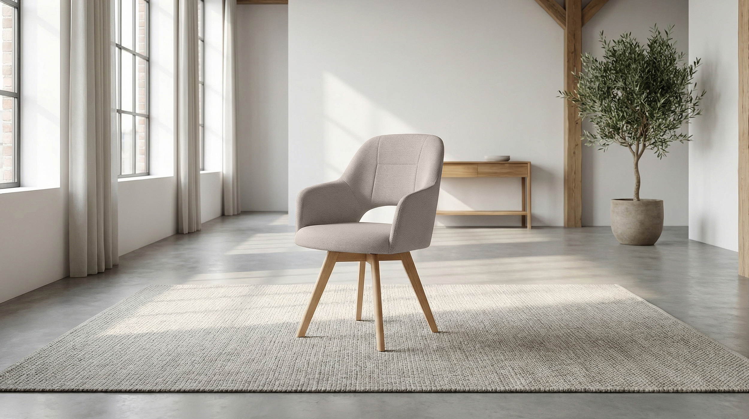 Armlehnstuhl beige Drehstuhl Microfaser Webstoff - STADE