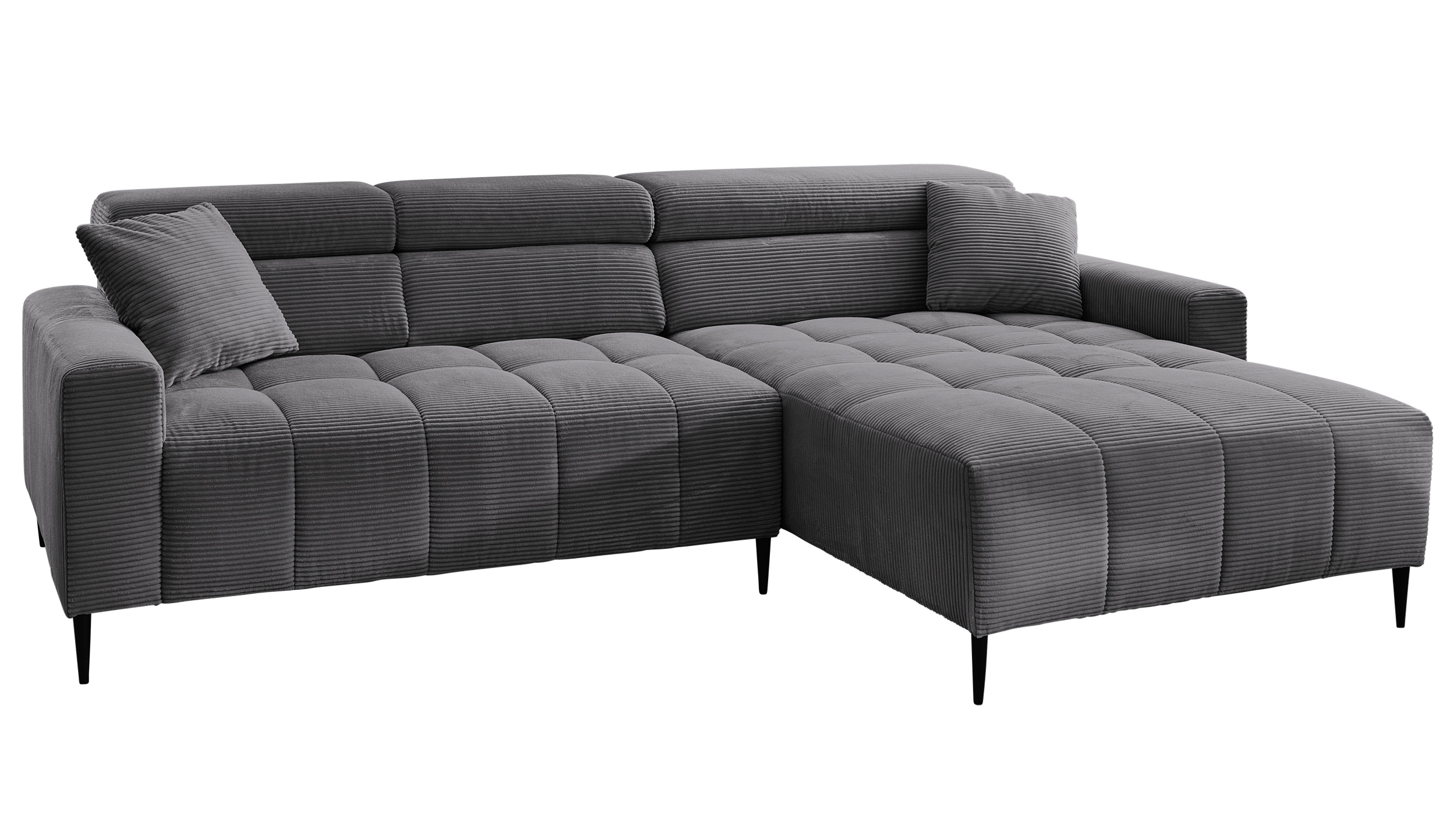 Ecksofa Cord grau ausziehbar - Sitztiefenverstellung 256 cm - OT rechts - SIMPLE Ecksofa Cord grau ausziehbar - Sitztiefenverstellung 256 cm - OT rechts - SIMPLE