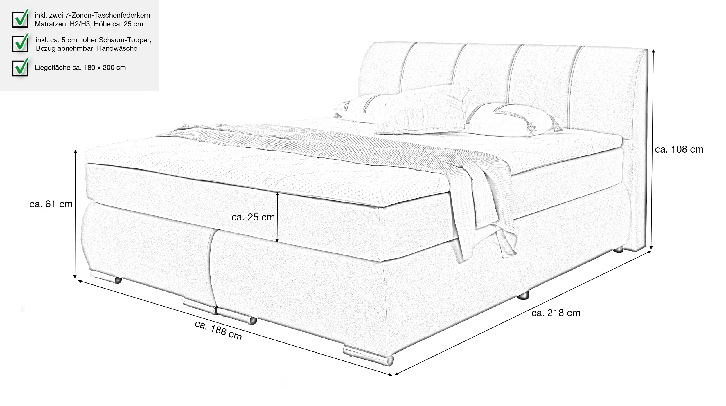 Boxspringbett 180 x 200 cm grau Microfaserbezug - GRAZ