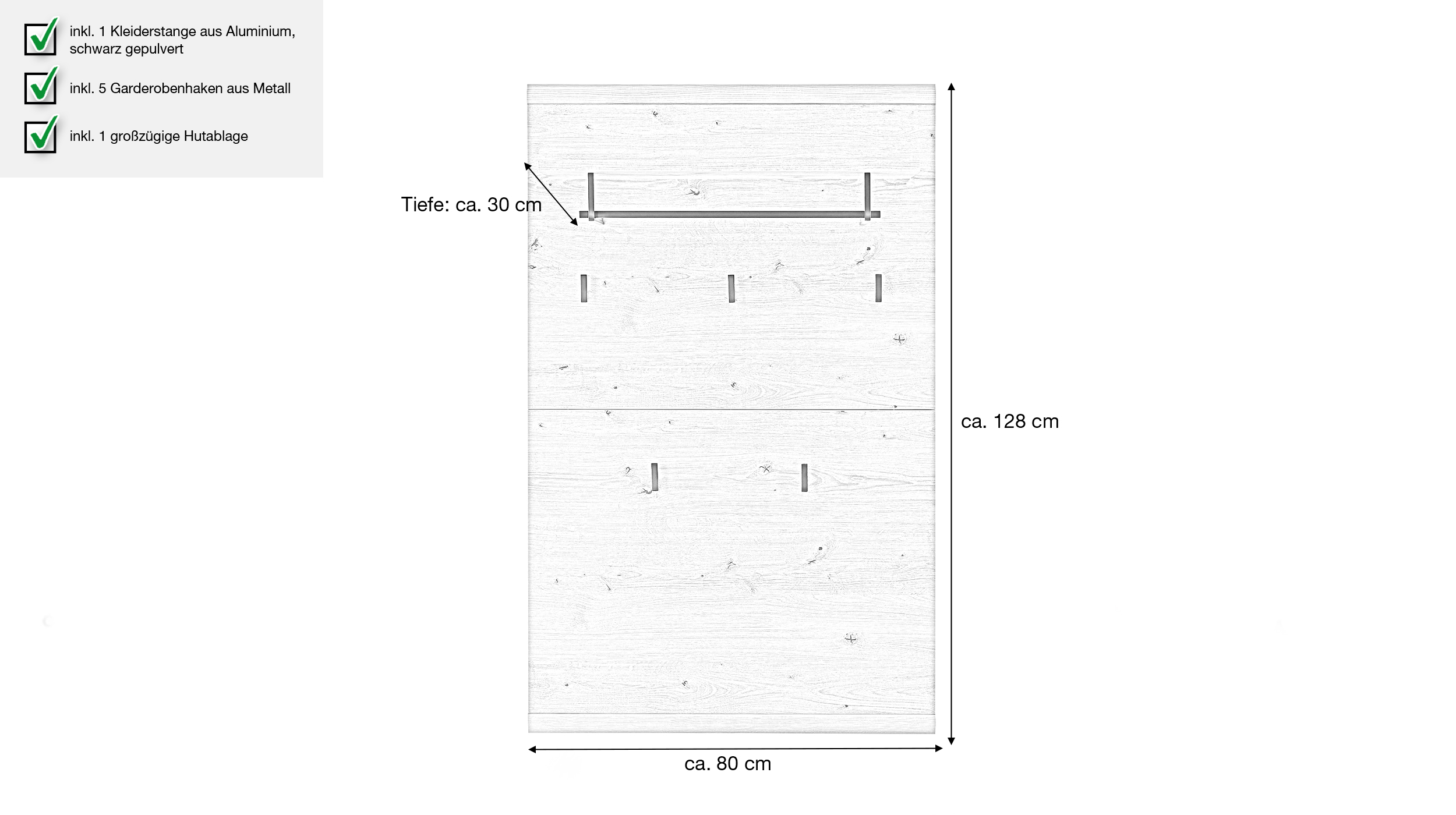 Wandgarderobe Paneel Altesche teilmassiv - 80 cm - SONOS