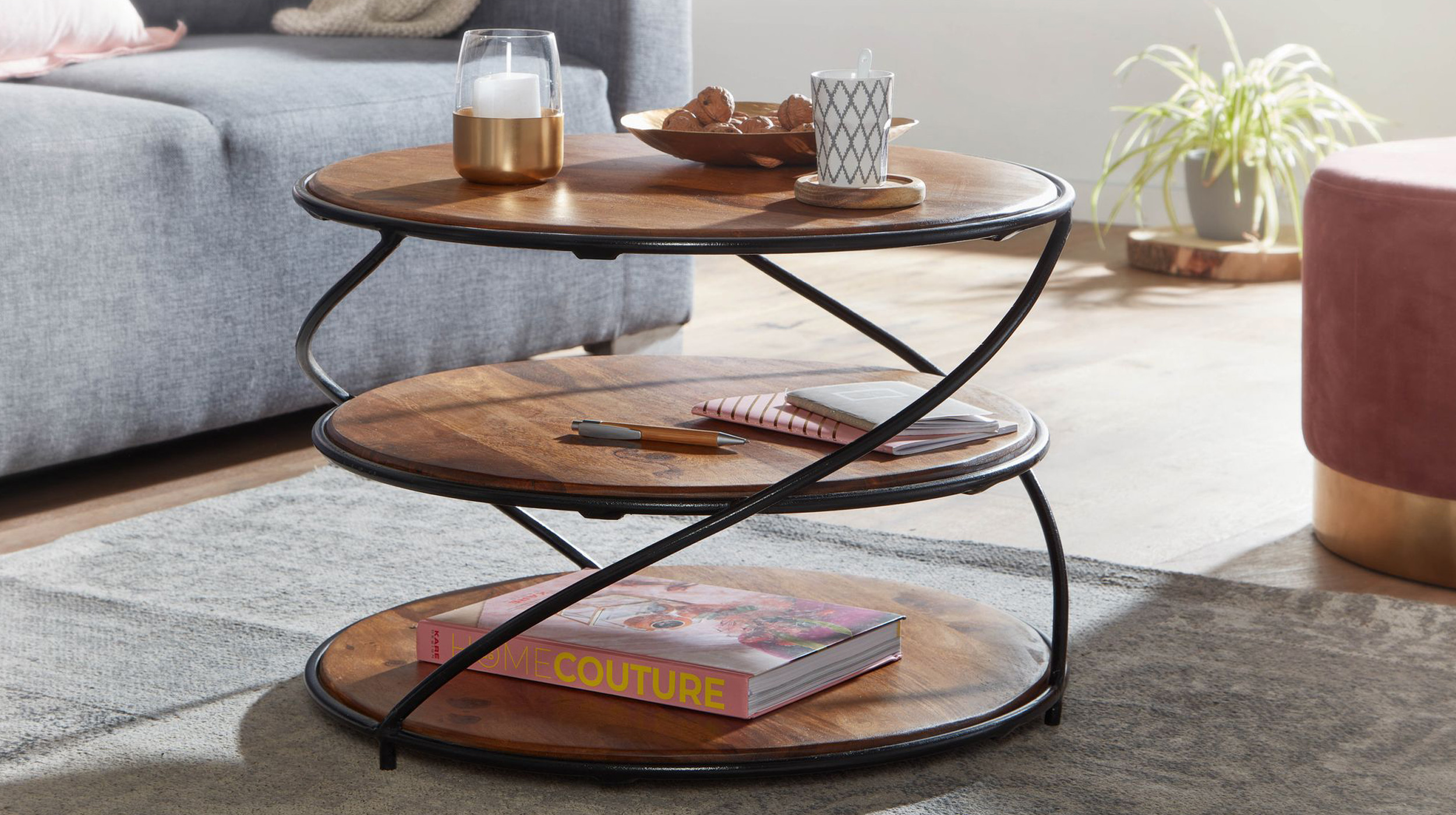 Couchtisch rund Sheesham massiv lackiert 58 x 41 cm - RUNDA