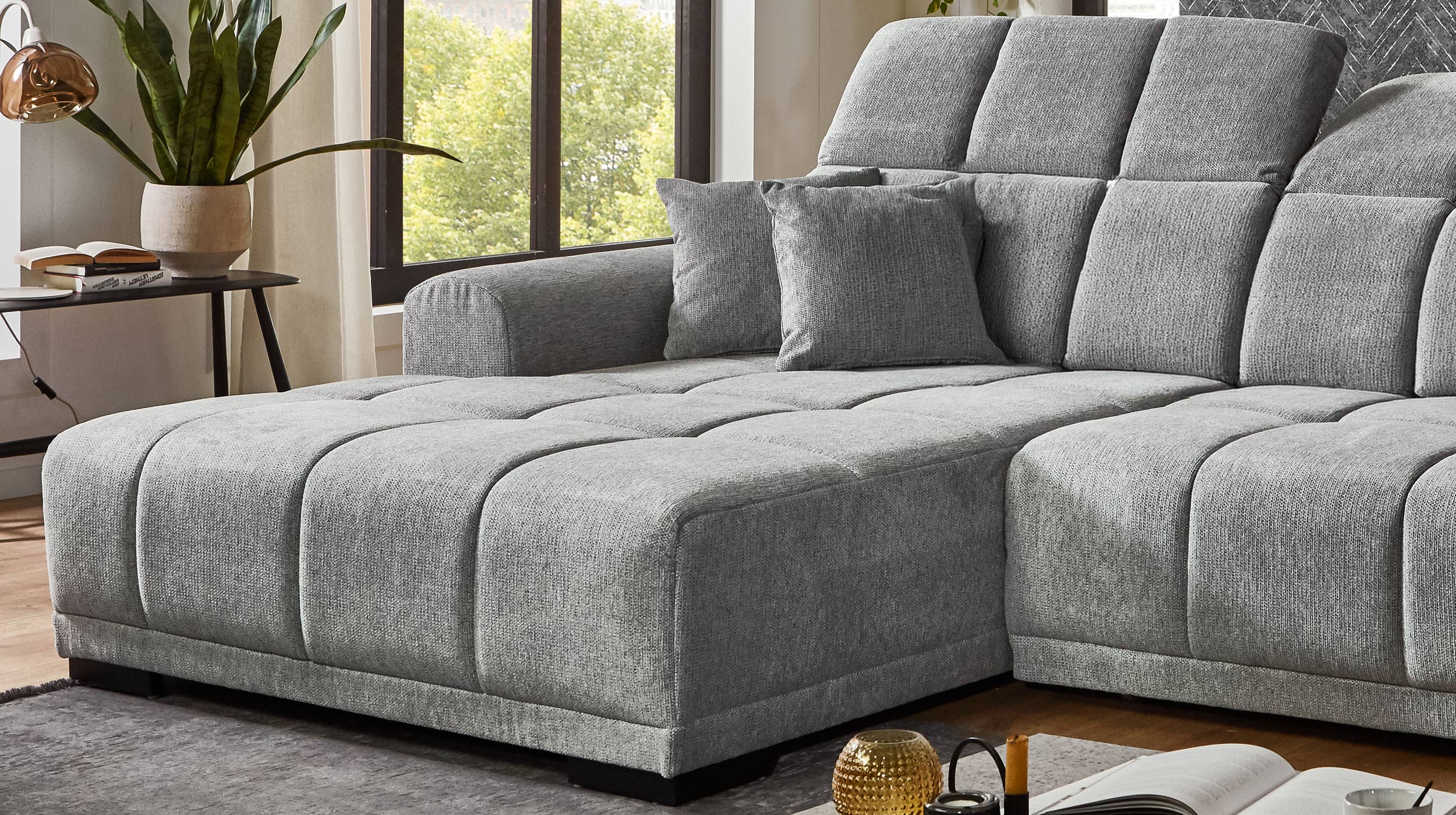 Ecksofa grau elektrisch ausfahrbar 301 cm - MASTER