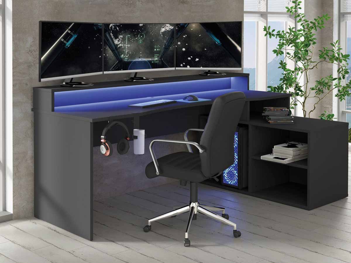 Gaming Tisch Computerschreibtisch 200 cm schwarz - TEZAUR