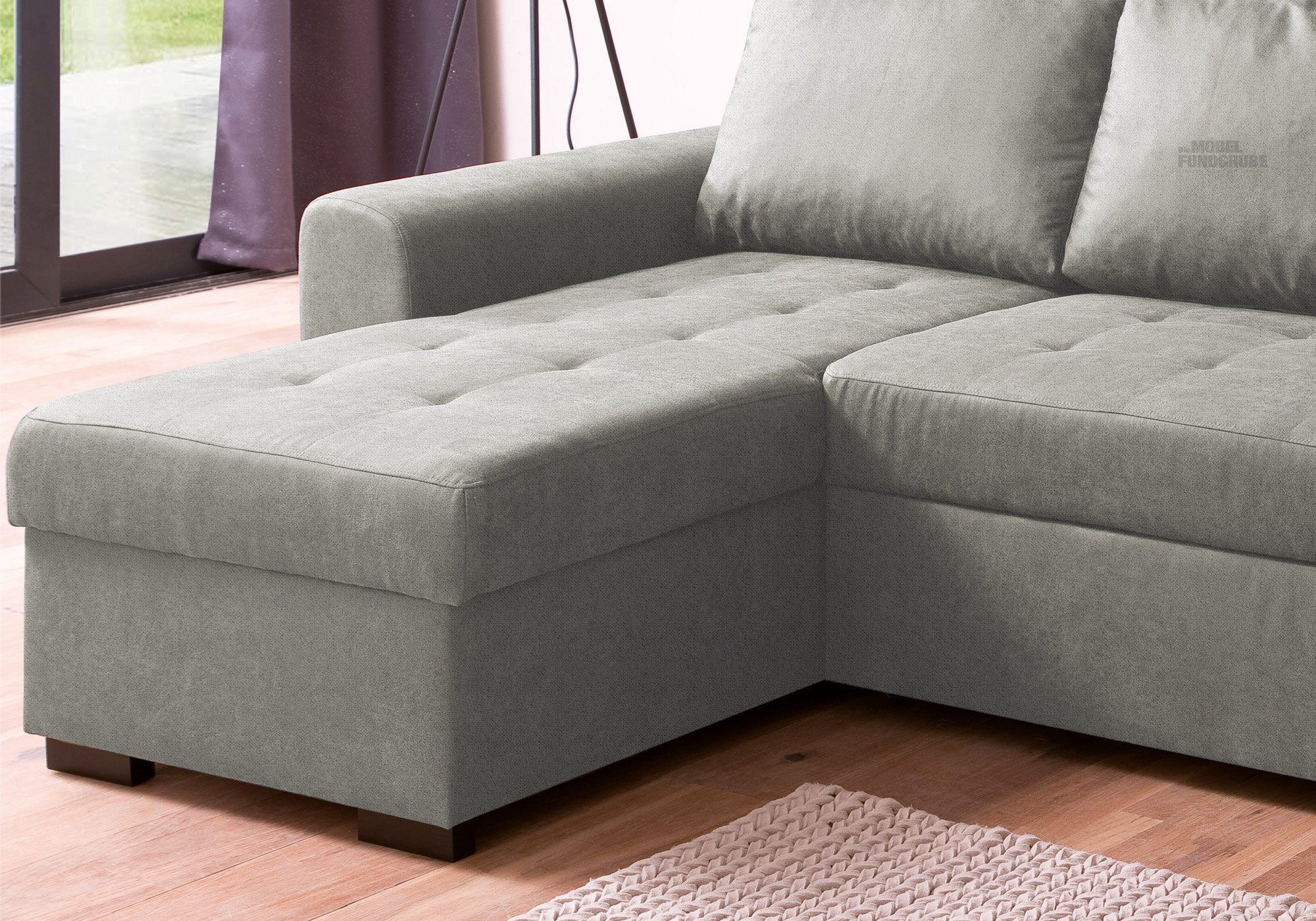 Ecksofa mit Schlaffunktion grau 243 x 155 cm Bettkasten POLL