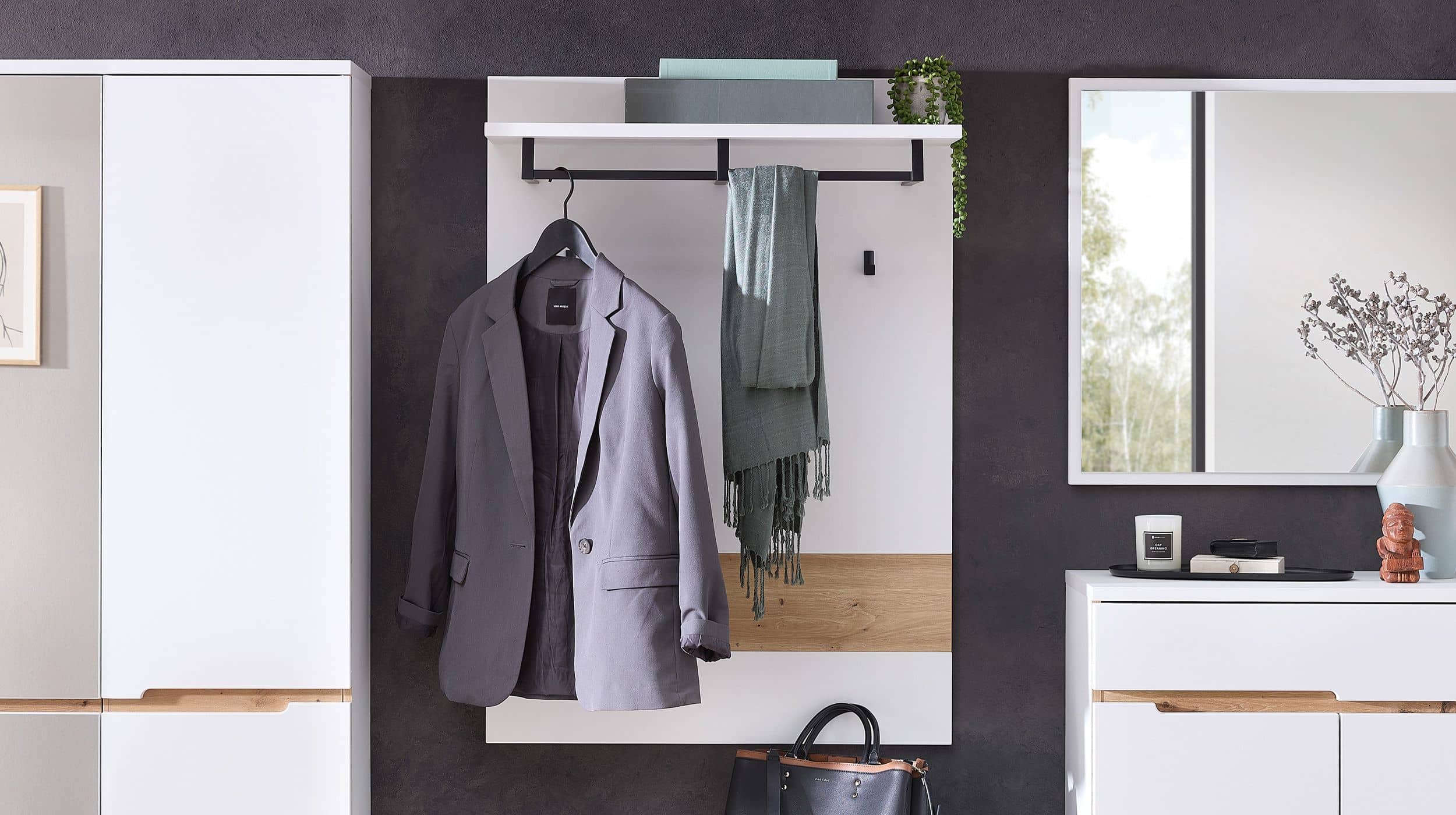 Wandgarderobe Paneele weiß - Artisan Eiche - 80 cm - MEMPHIS 