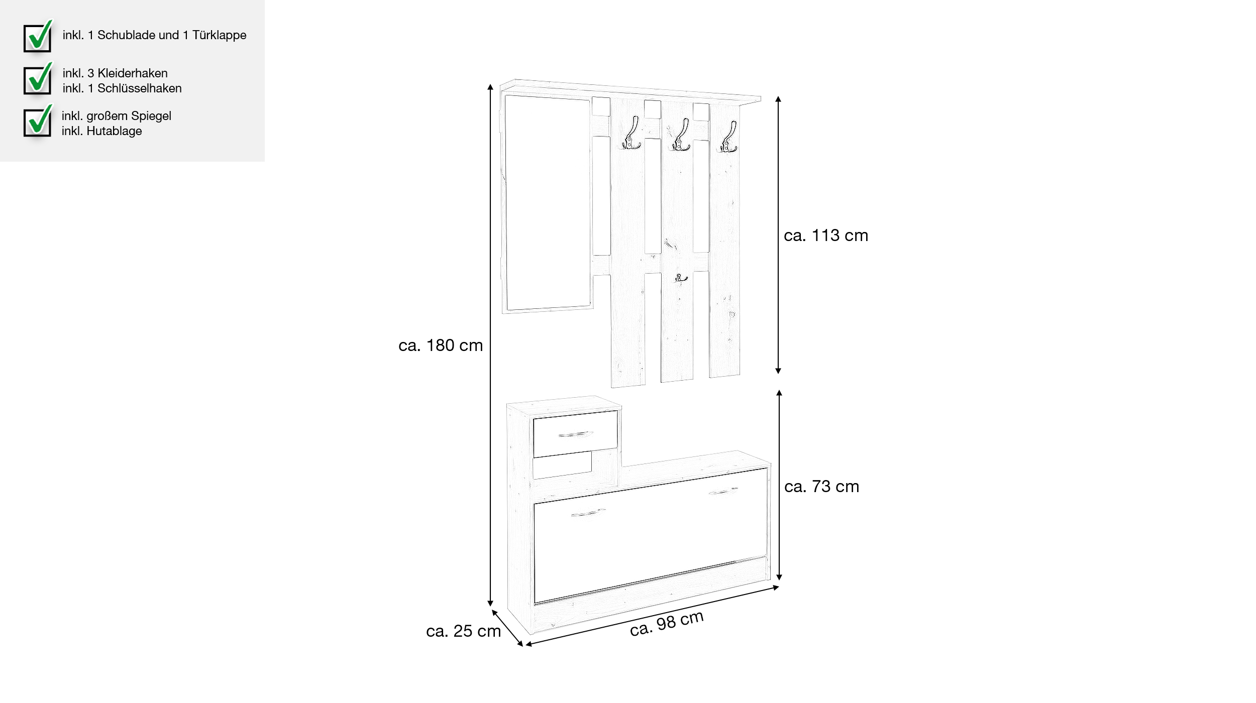 Garderoben Set 2-teilig Artisan Eiche 98 x 180 cm - RUDOLF  Garderoben Set 2-teilig Artisan Eiche 98 x 180 cm - RUDOLF