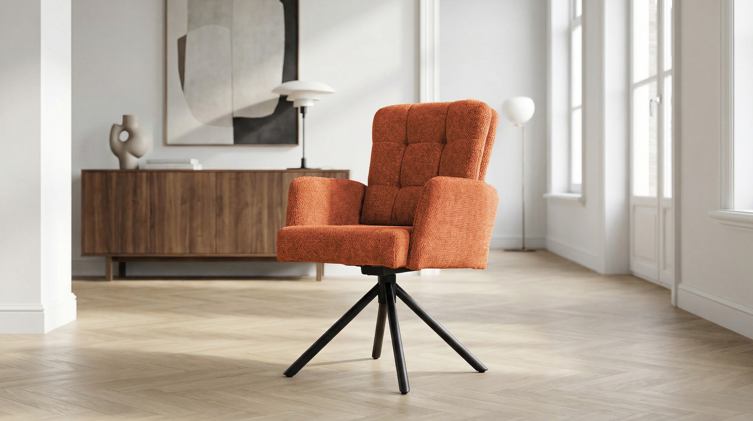 Armlehnstuhl orange Drehstuhl Taschenfederkern Chenille - HEDIA