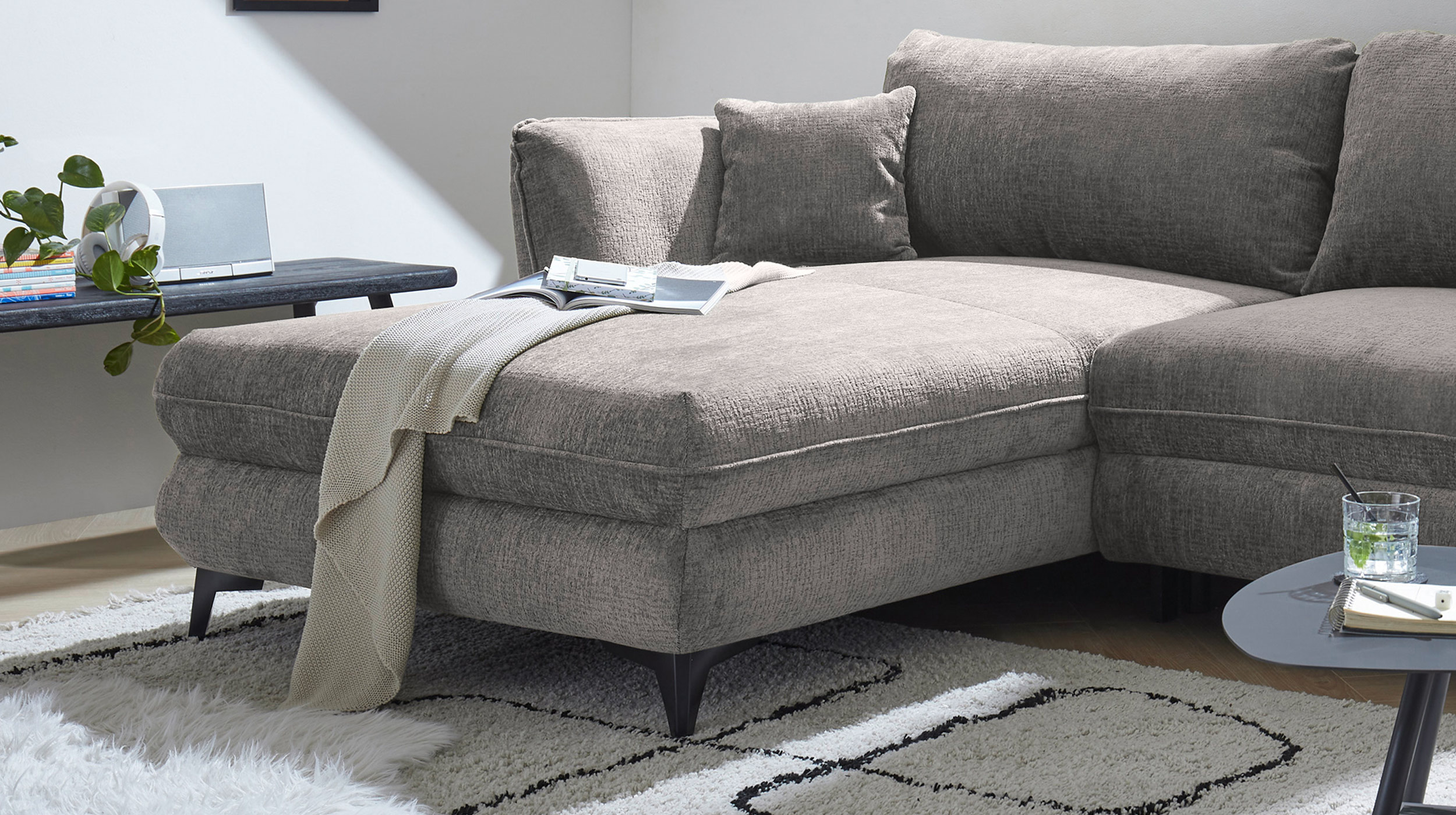 Ecksofa mit Schlaffunktion grau 286 x 192 cm - Bettkasten - HEYLAND