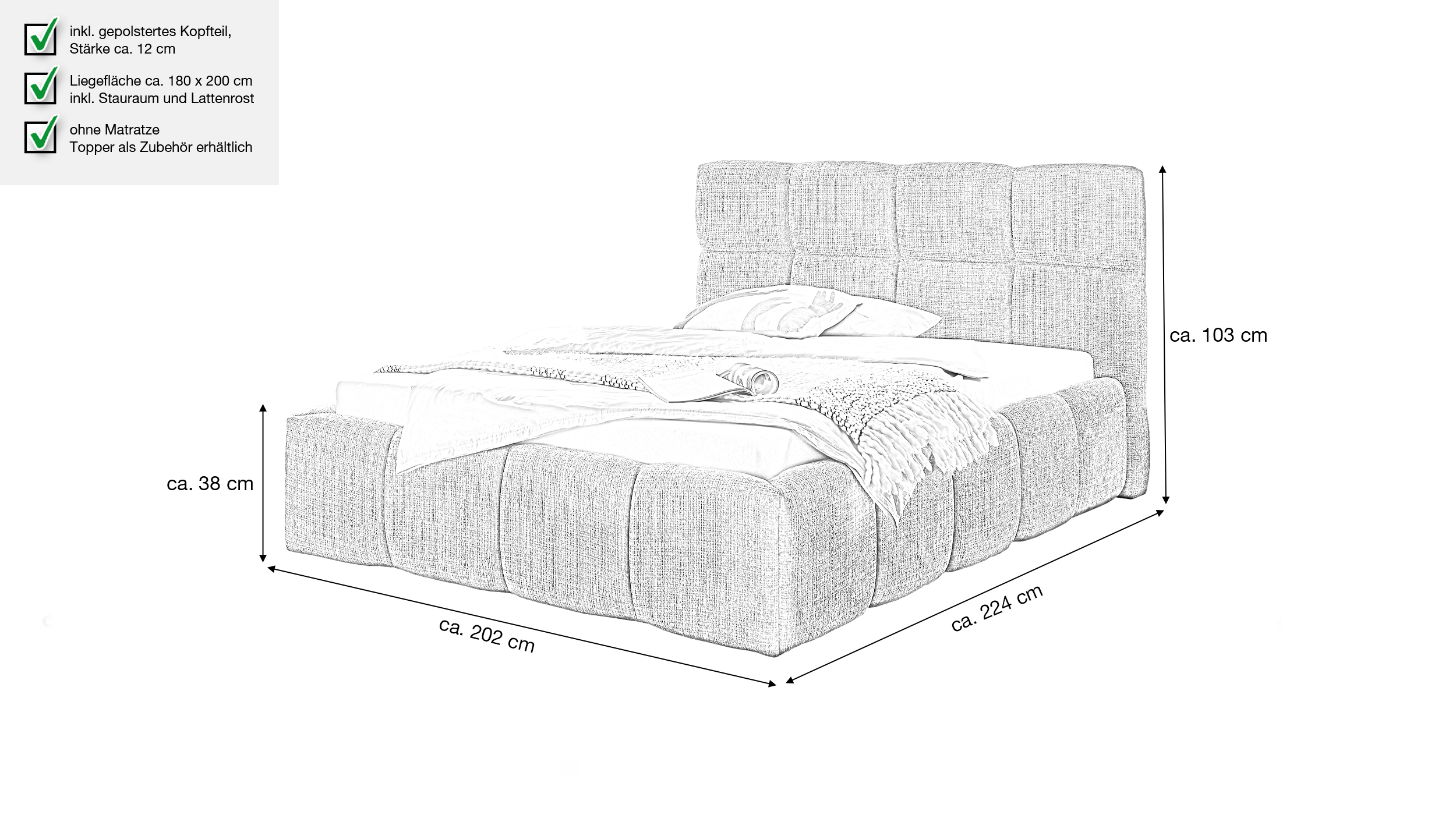 Polsterbett 180 x 200 cm grau Bettkasten Chenille - SANDRIN