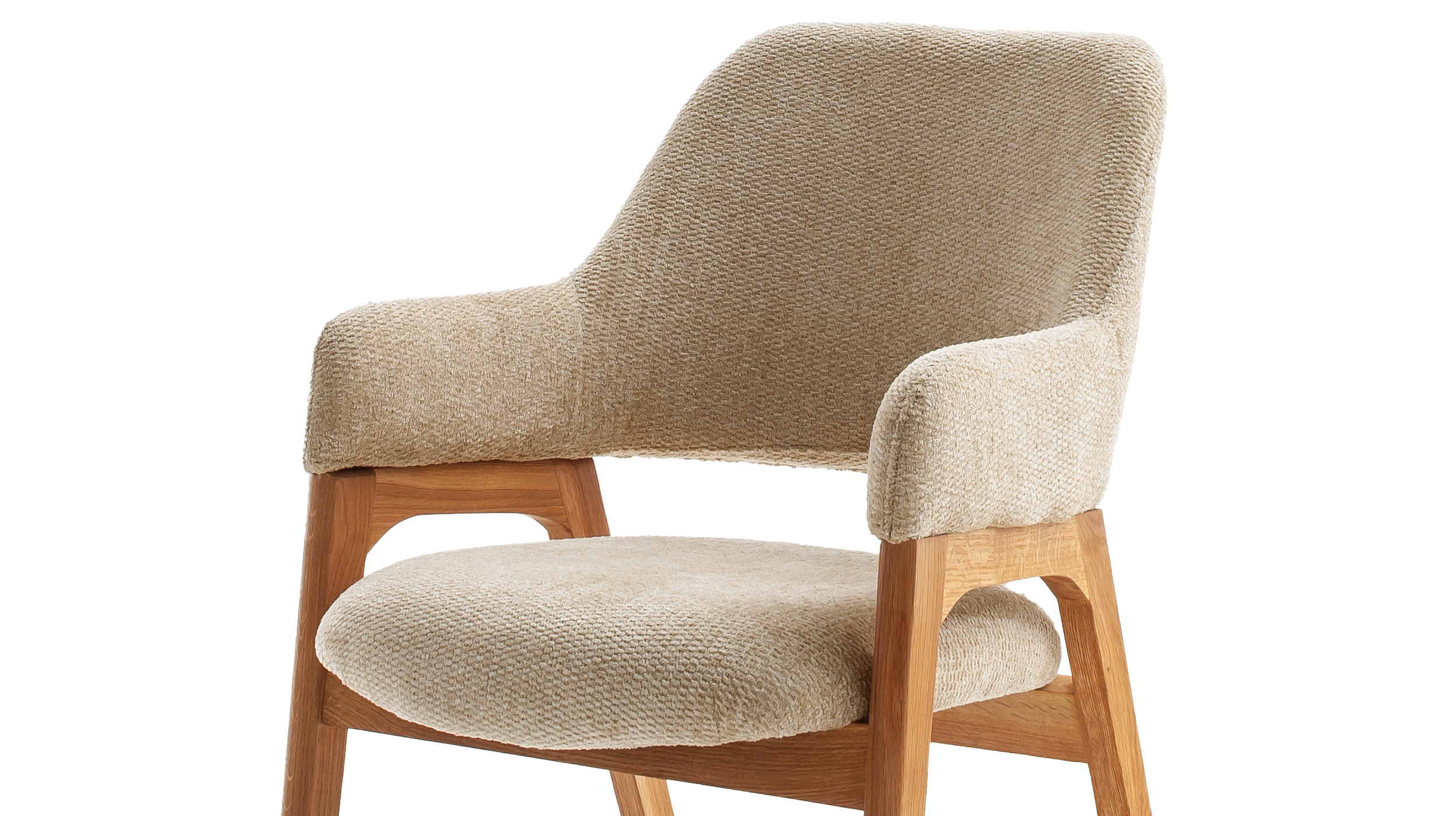 Armlehnstuhl beige Stoffbezug - Wildeiche massiv geölt - ALPENA