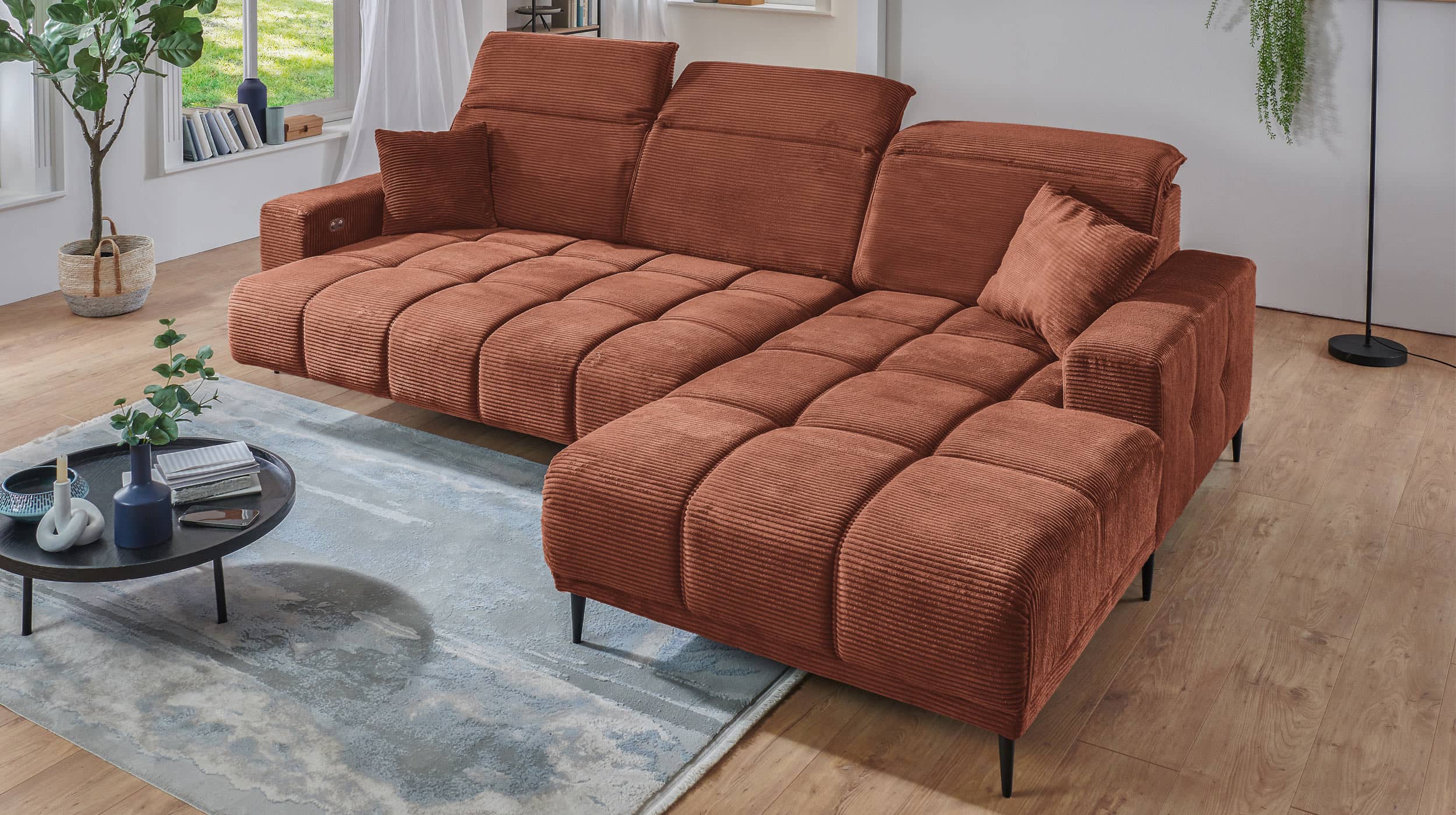 Ecksofa Cord rost 286 x 195 cm - MARISOL