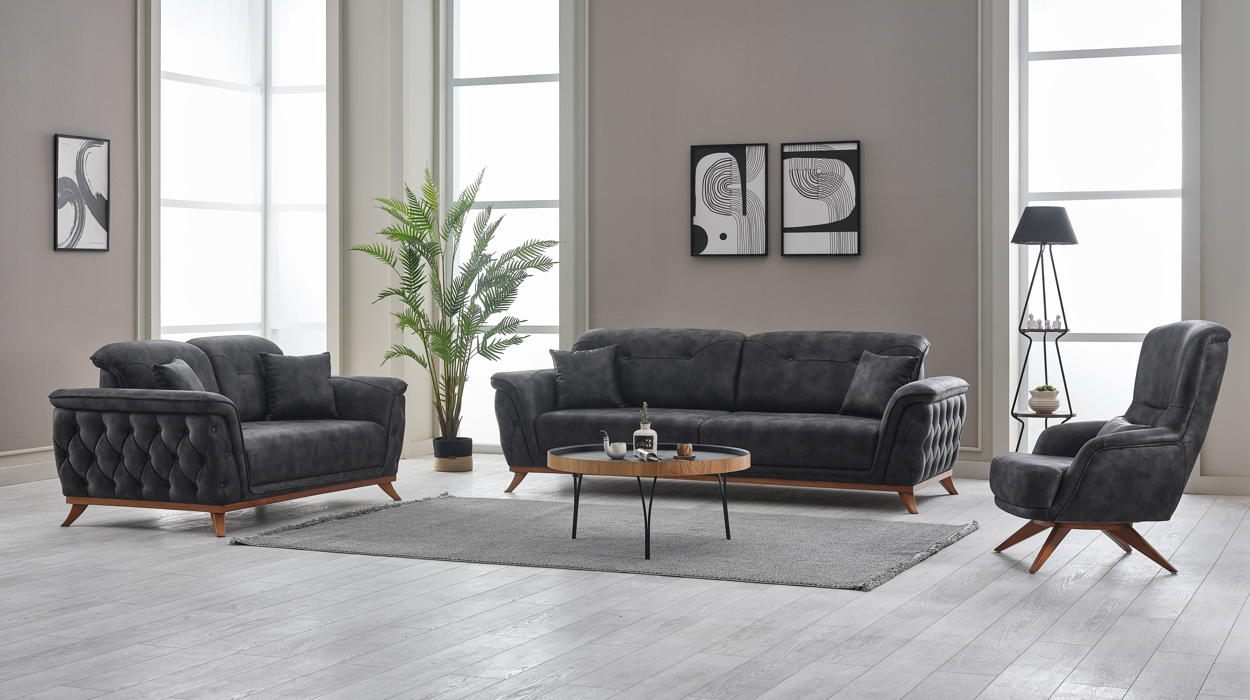 Einzelsofa 2-Sitzer anthrazit 181 cm - ALBERTO