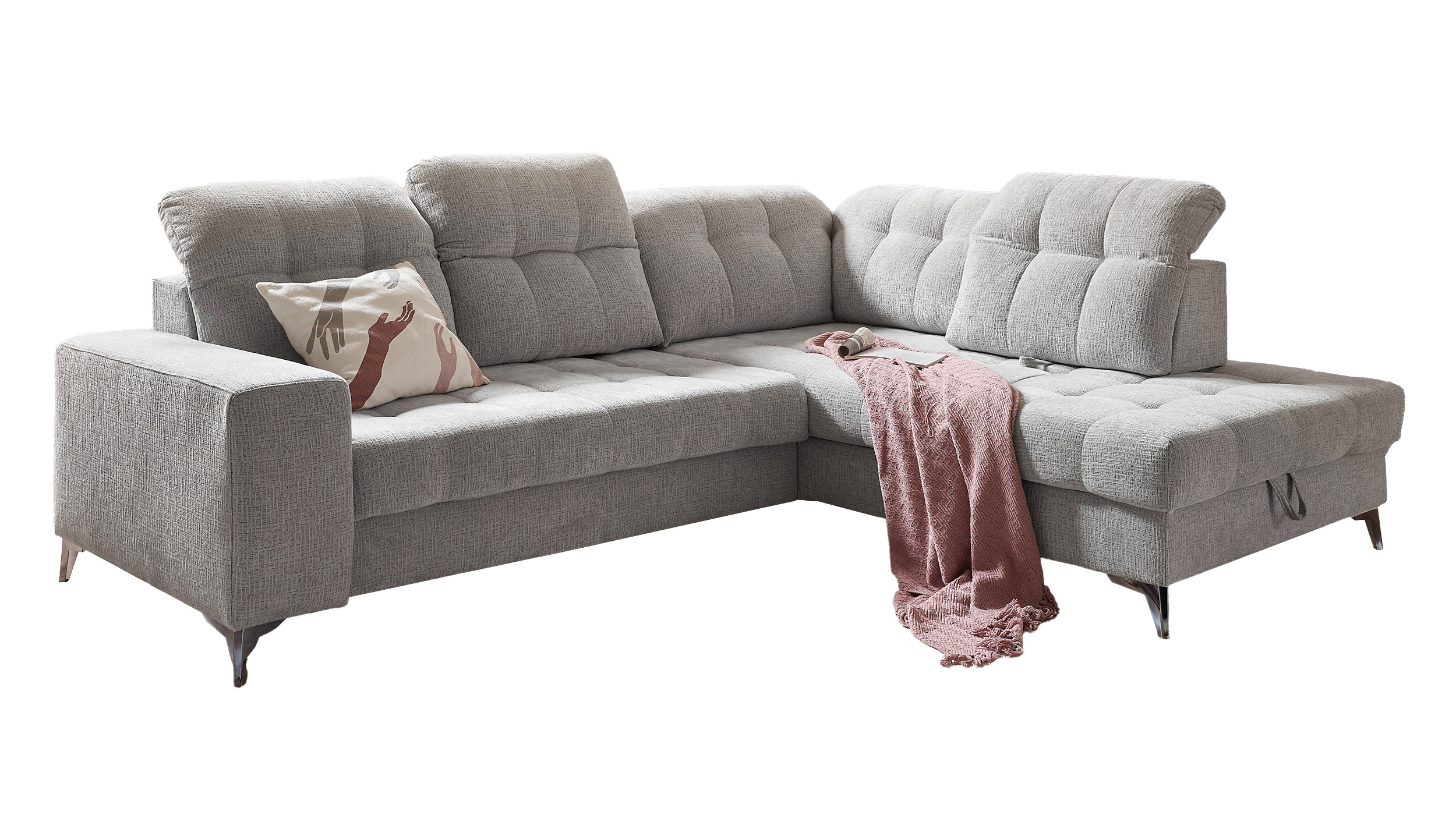 Ecksofa Sitztiefenverstellung grau Bettkasten 289 cm - VARADERO