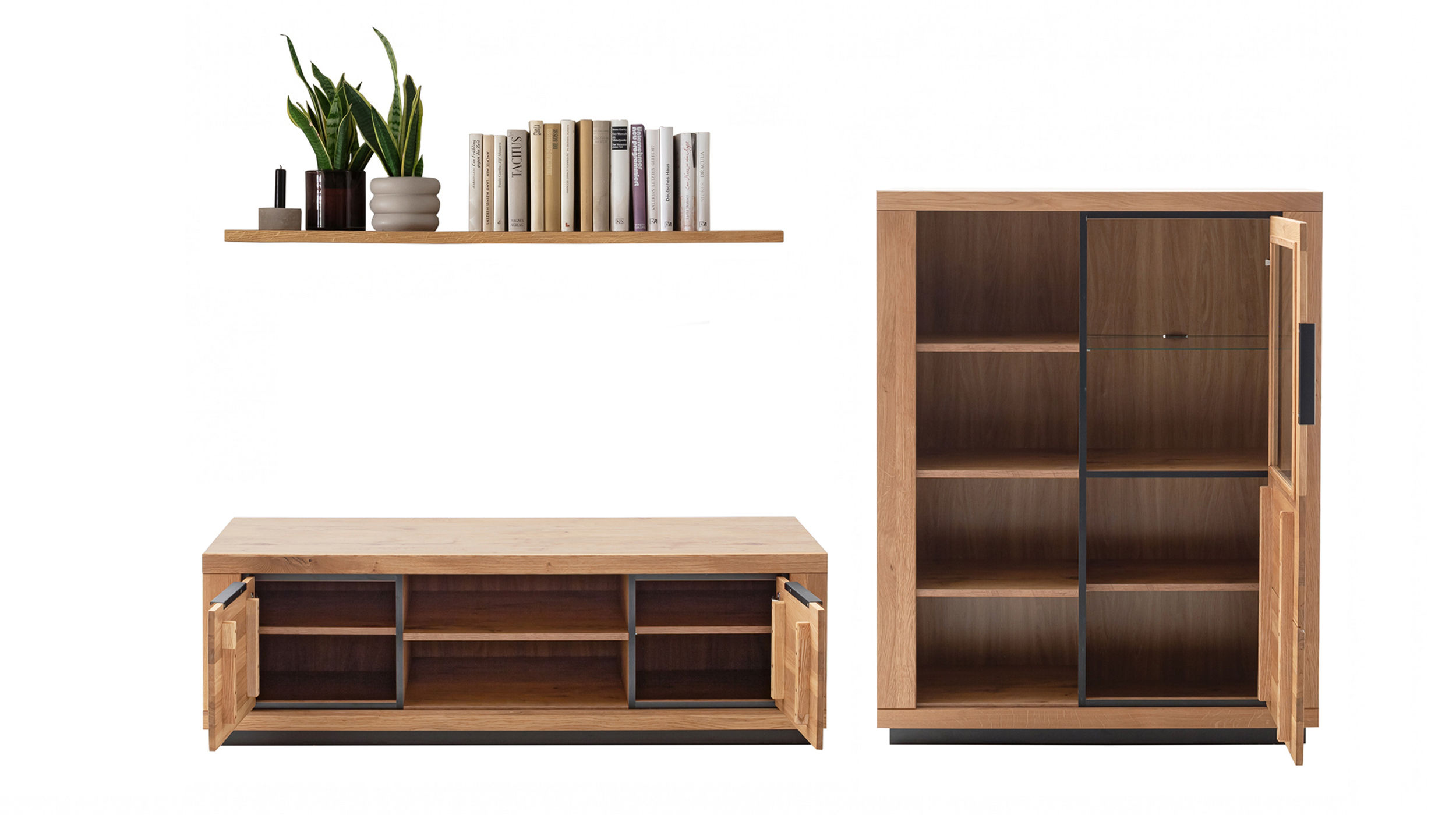 Wohnzimmer-Set Wildeiche 3-teilig mit Highboard und TV-Lowboard - GRENO