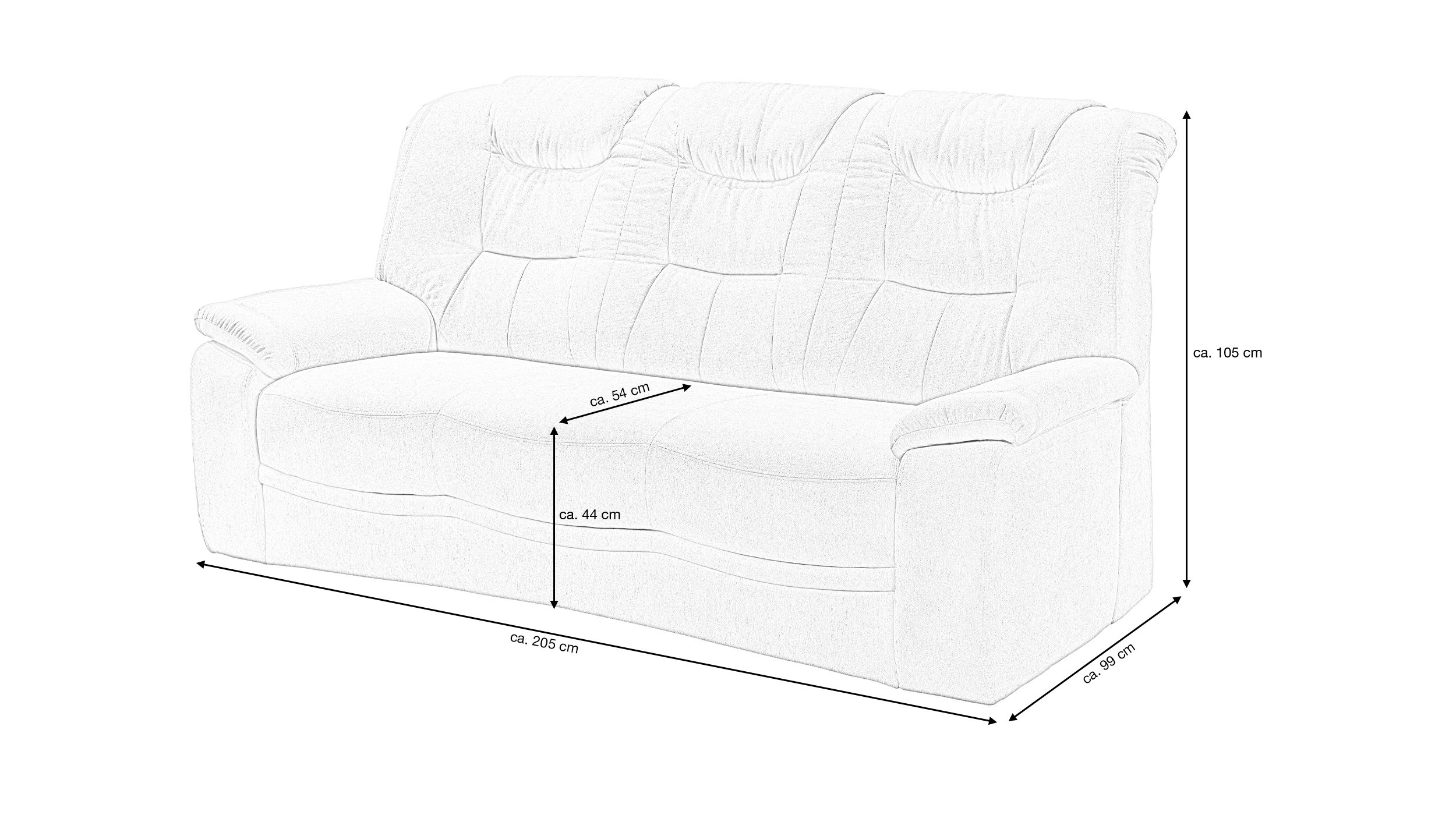 Einzelsofa 3-Sitzer Sofa anthrazit 205 cm - GRANDE